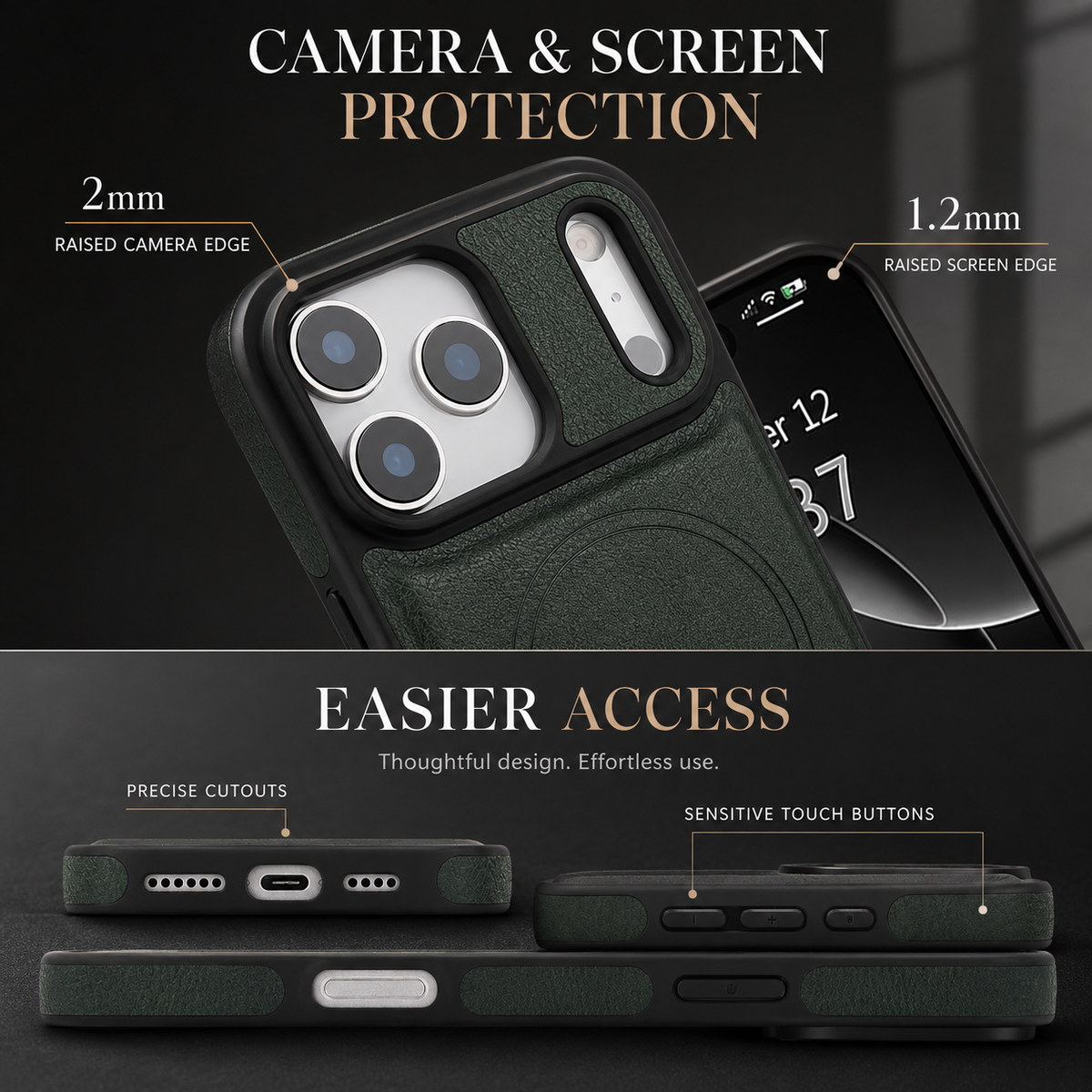 Premium iPhone Case MagSafe Compatible Magnetic Leather Wallet Cover Flip Card Holder Dual Layer Shockproof Matte Anti Fingerprint Protective Full Coverage