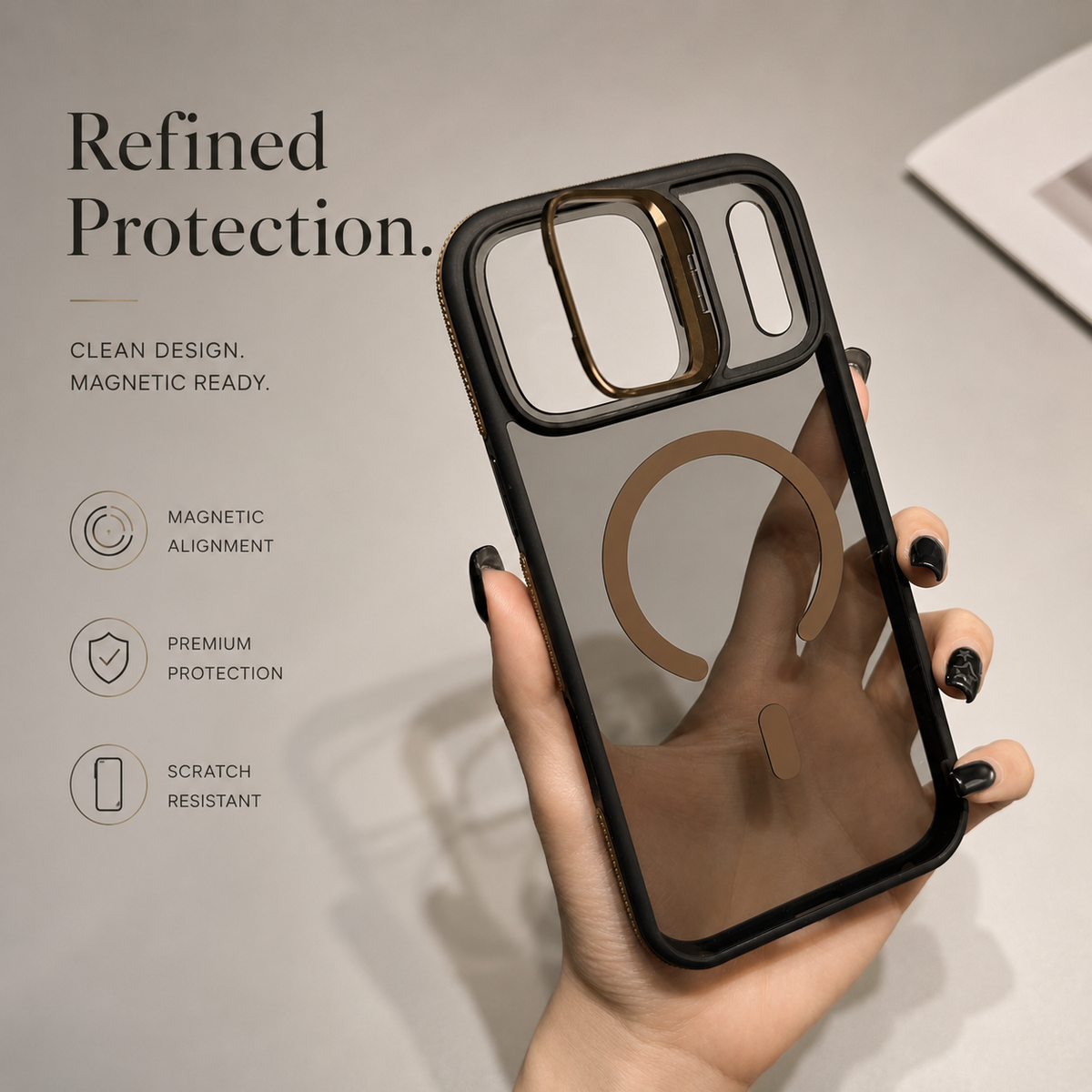 Premium iPhone Case MagSafe Compatible Magnetic Matte Clear Cover Metal Kickstand Shockproof Armor Anti Fingerprint Camera Protection Slim Full Coverage