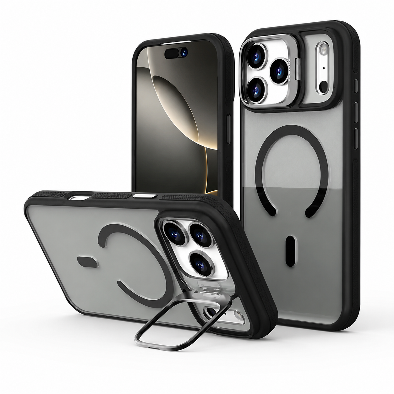 Premium iPhone Case MagSafe Compatible Magnetic Matte Clear Cover Metal Kickstand Shockproof Armor Anti Fingerprint Camera Protection Slim Full Coverage
