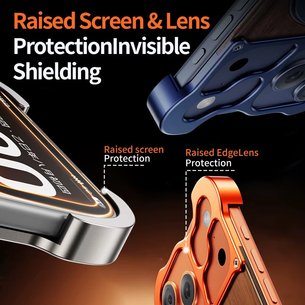 Premium iPhone Case MagSafe Compatible Magnetic Protective Cover Wood Back Aluminum Frame Rotating Ring Stand Shockproof Camera Lens Protection Slim Design