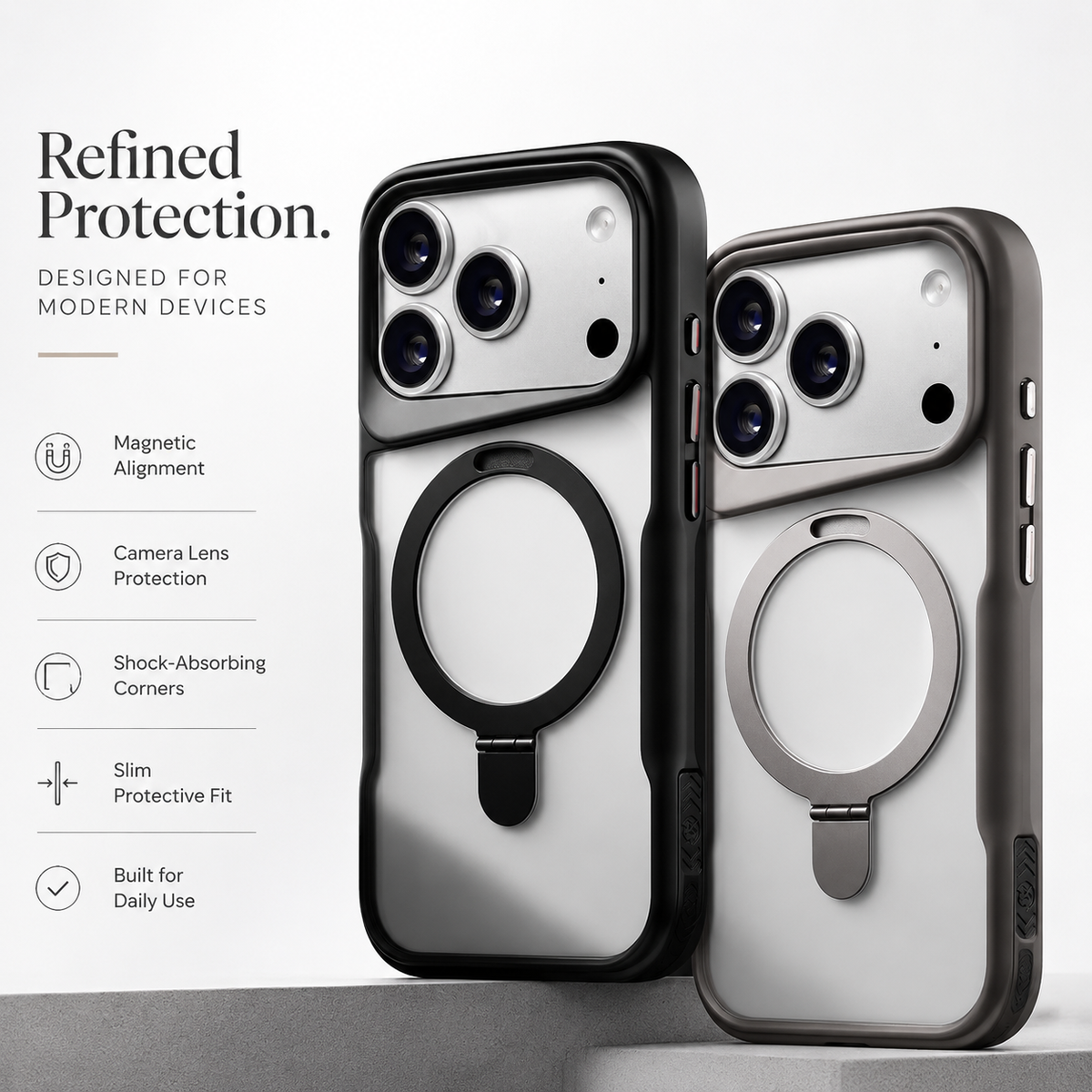 Premium iPhone Case MagSafe Compatible Magnetic Ring Stand Protective Cover Shockproof Bumper Camera Lens Protection Matte Translucent Slim Full Coverage