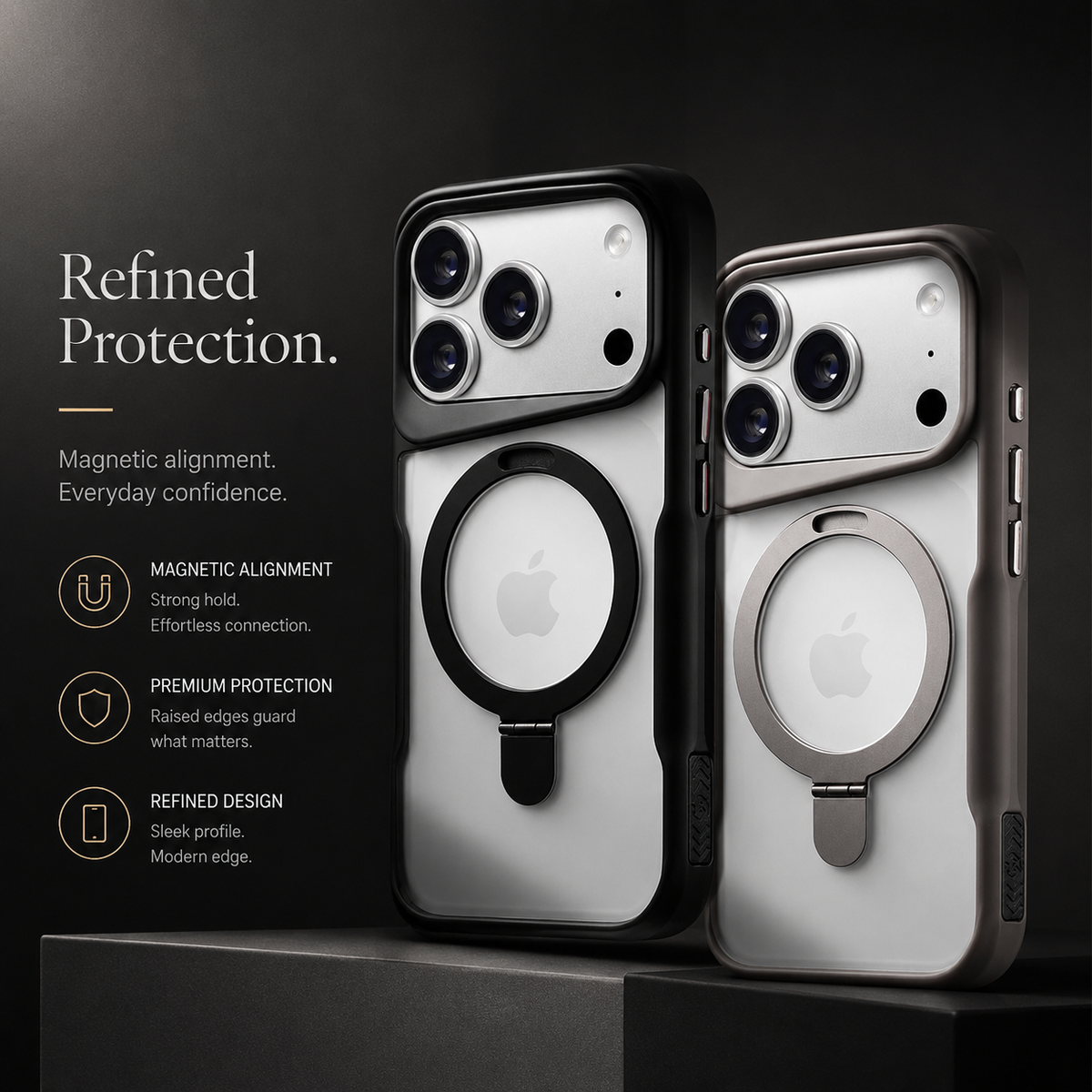 Premium iPhone Case MagSafe Compatible Magnetic Ring Stand Protective Cover Shockproof Bumper Camera Lens Protection Matte Translucent Slim Full Coverage