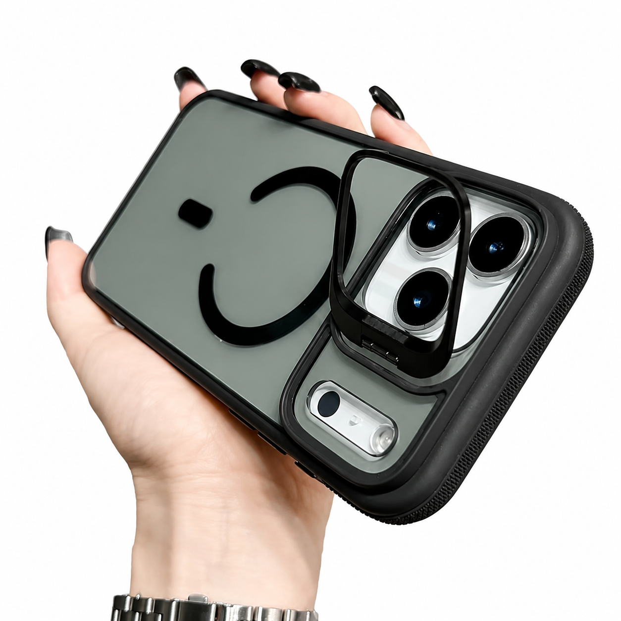 Premium iPhone Case MagSafe Compatible Magnetic Transparent Matte Cover Built In Kickstand Shockproof Protective Camera Lens Guard Slim Full Coverage