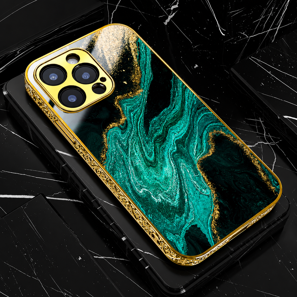 Premium iPhone Case MagSafe Compatible Marble Pattern Gold Frame Magnetic Cover Shock Absorbing Protective Camera Lens Guard Slim Full Coverage Design