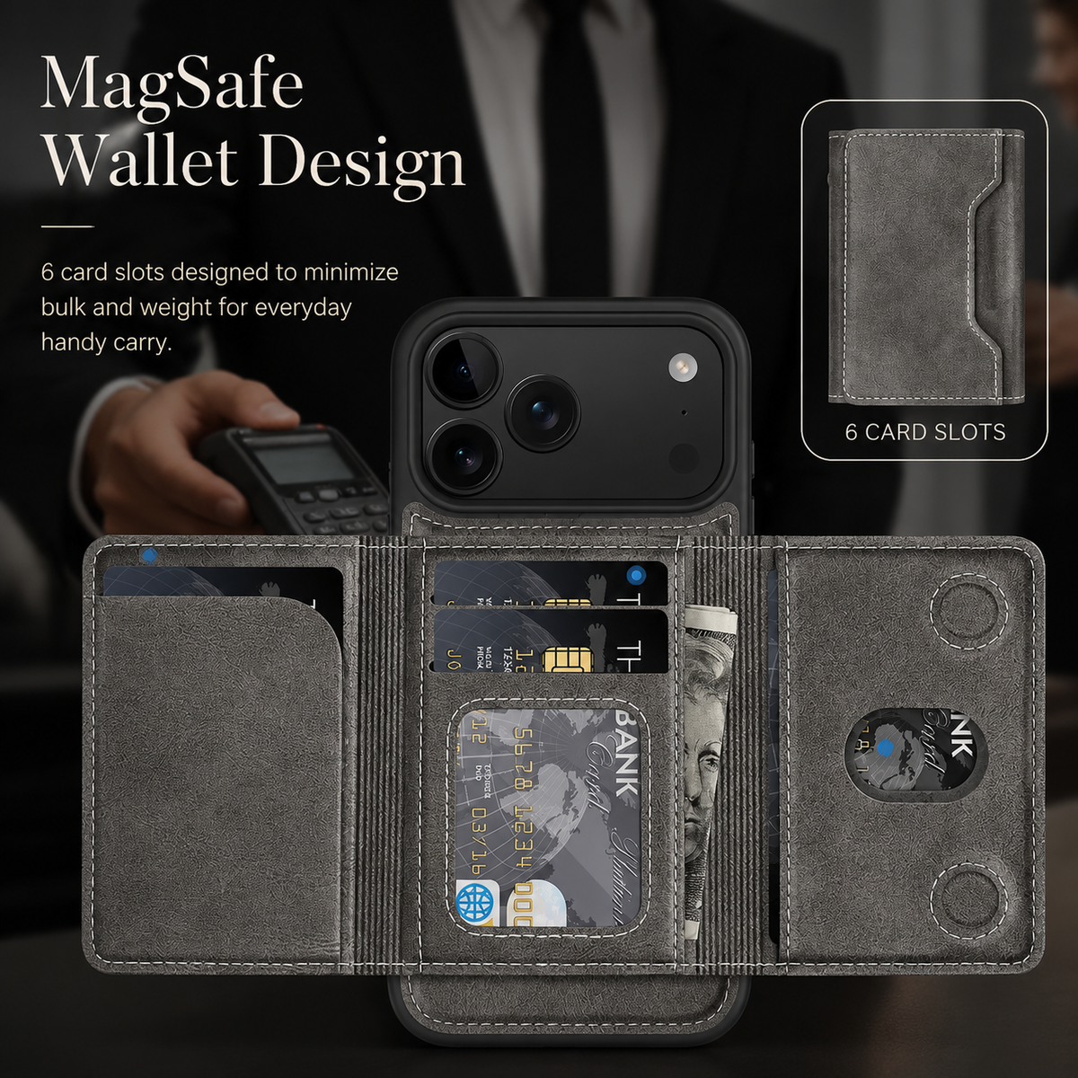 Premium iPhone Case MagSafe Compatible PU Leather Wallet Cover Card Holder Magnetic Shockproof Protective Anti Scratch Non Slip Full Coverage Design