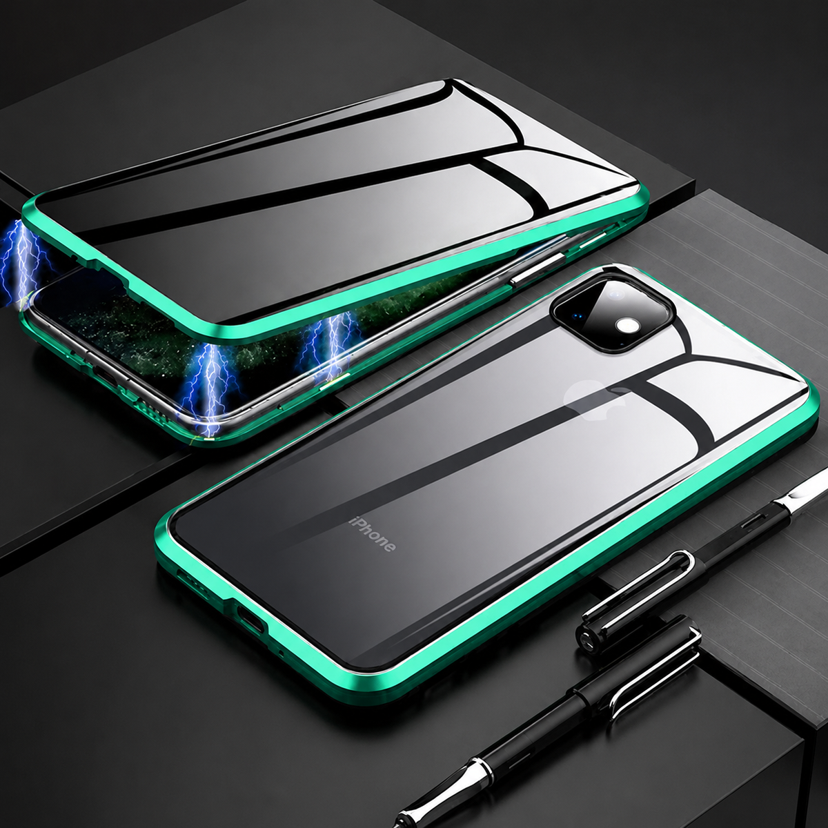 Premium iPhone Case MagSafe Compatible Privacy Screen Glass Cover 360 Full Body Magnetic Shock Absorbing Protective Camera Lens Guard Slim Design