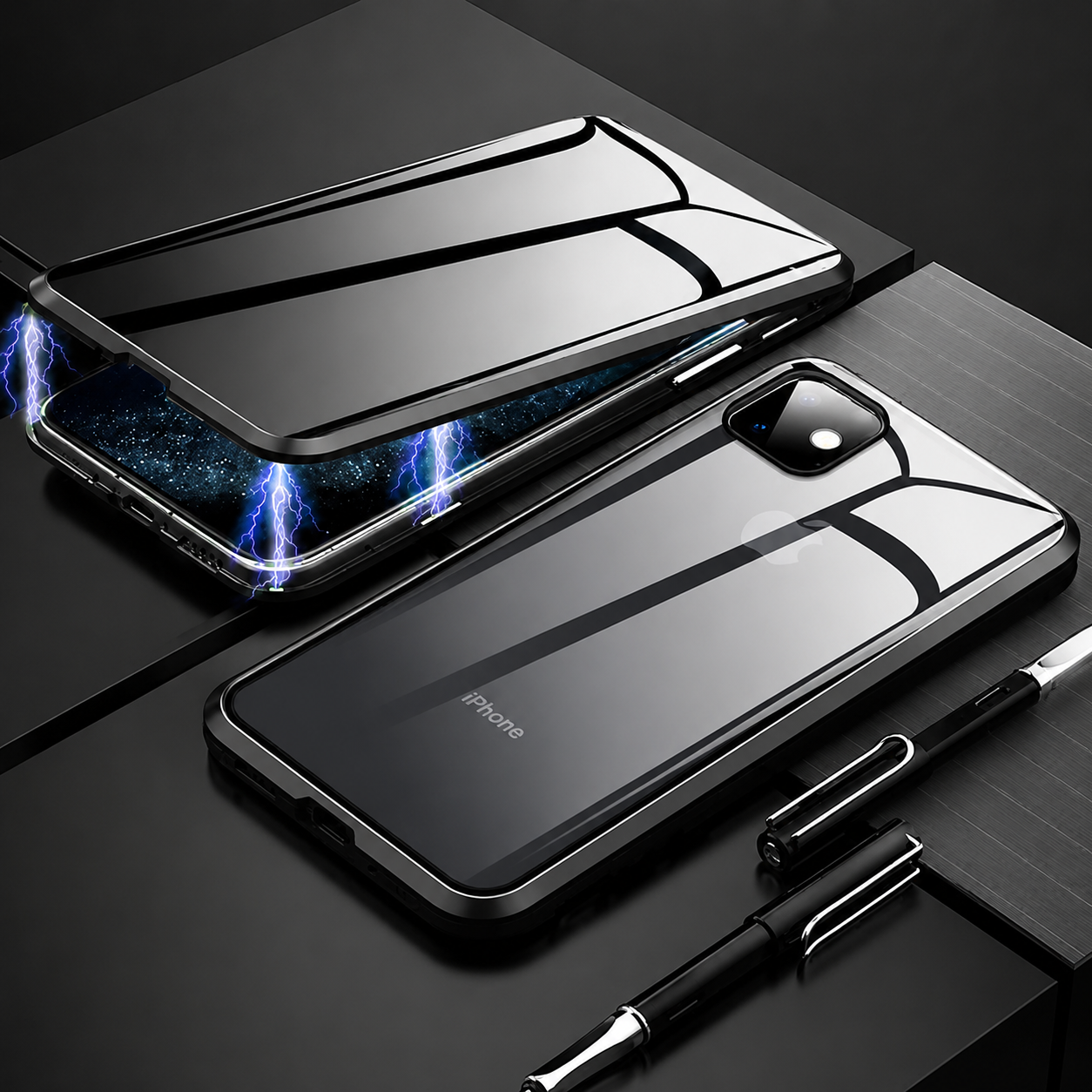 Premium iPhone Case MagSafe Compatible Privacy Screen Glass Cover 360 Full Body Magnetic Shock Absorbing Protective Camera Lens Guard Slim Design