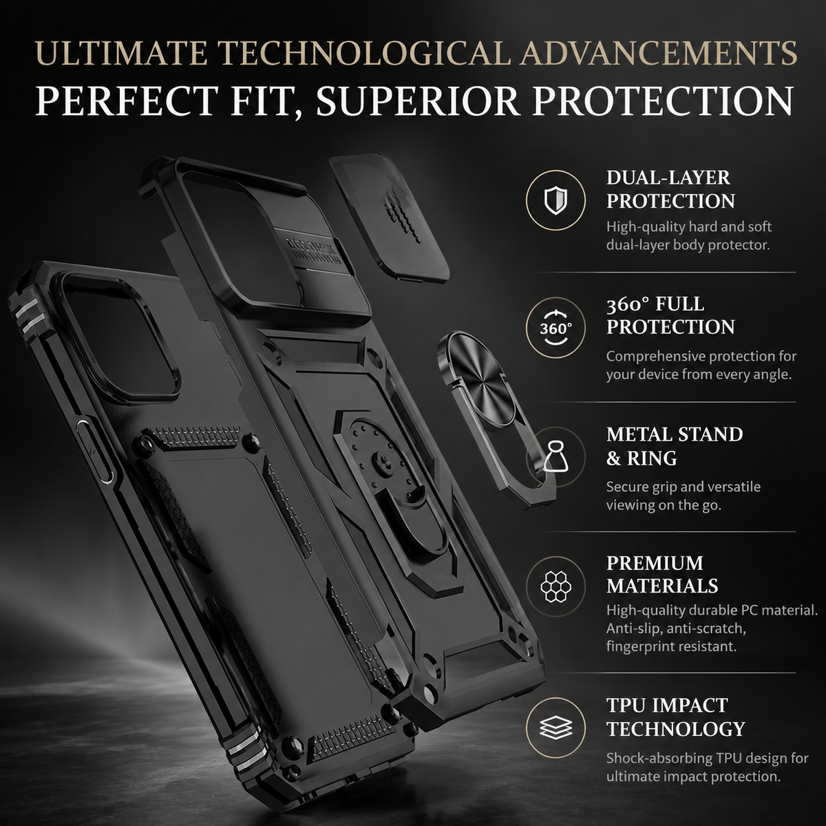 Premium iPhone Case MagSafe Compatible Rugged Armor Cover Kickstand Card Holder Magnetic Shockproof Heavy Duty Protective Camera Guard 360 Design