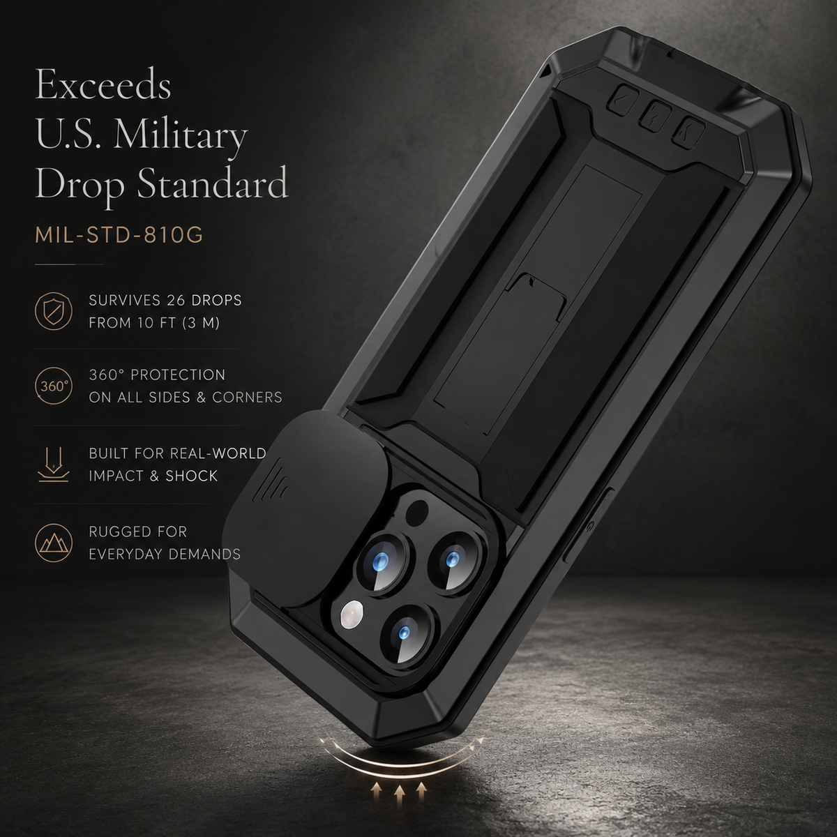 Premium iPhone Case MagSafe Compatible Rugged Armor Metal Hybrid Cover Full Body Shockproof Camera Protector Tempered Glass Waterproof Design