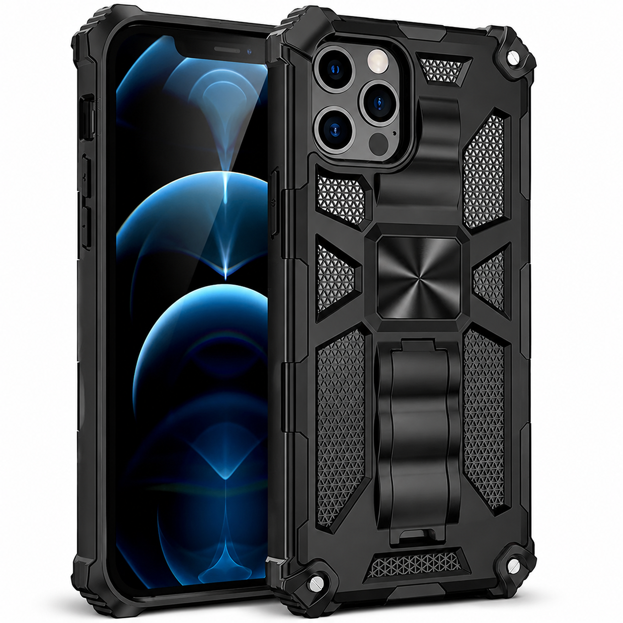 Premium iPhone Case MagSafe Compatible Rugged Camouflage Armor Cover Kickstand Magnetic Shockproof Heavy Duty Camera Lens Guard Full Coverage Design