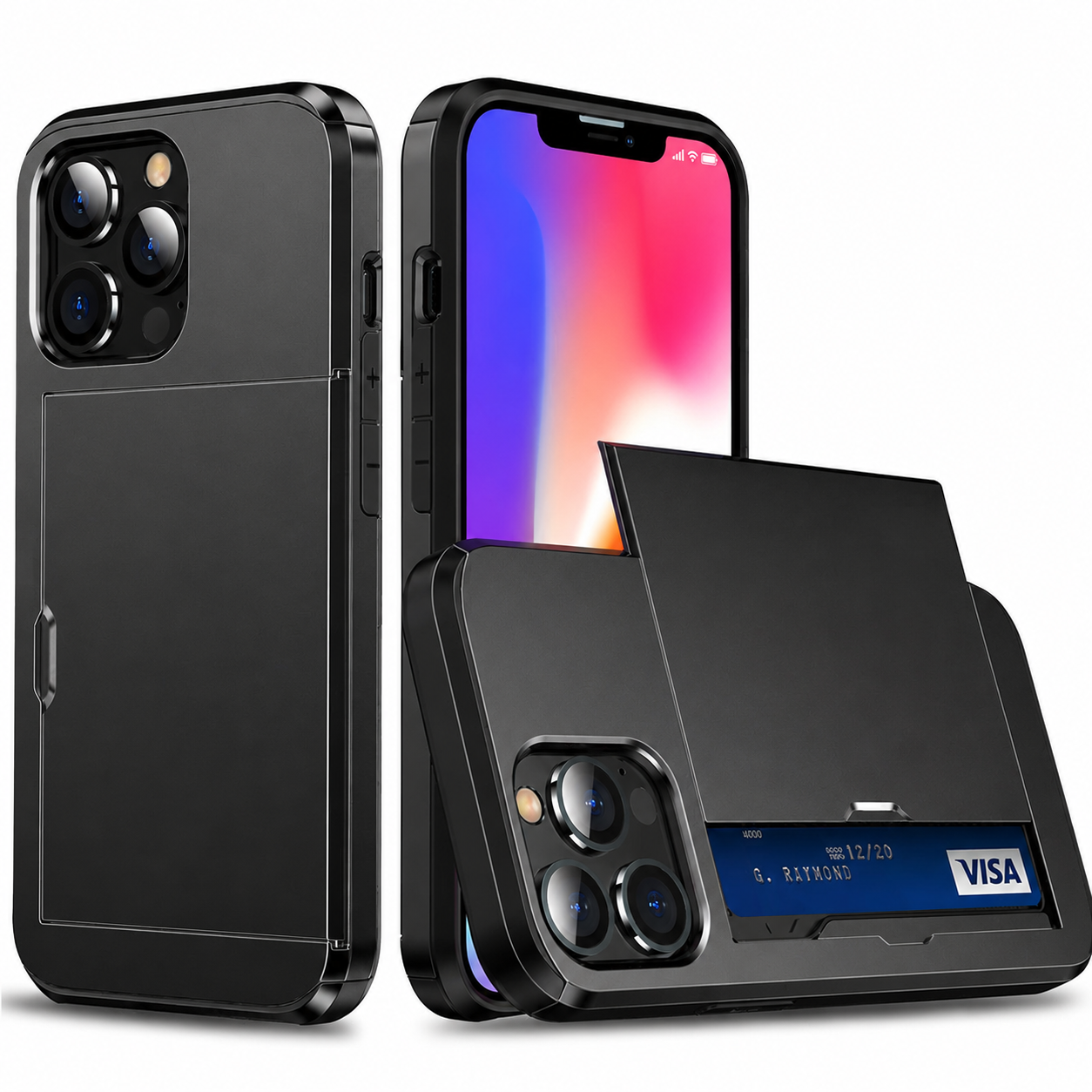 Premium iPhone Case MagSafe Compatible Slider Wallet Cover Dual Layer Card Holder Magnetic Cover Shockproof Camera Lens Protection Slim Design