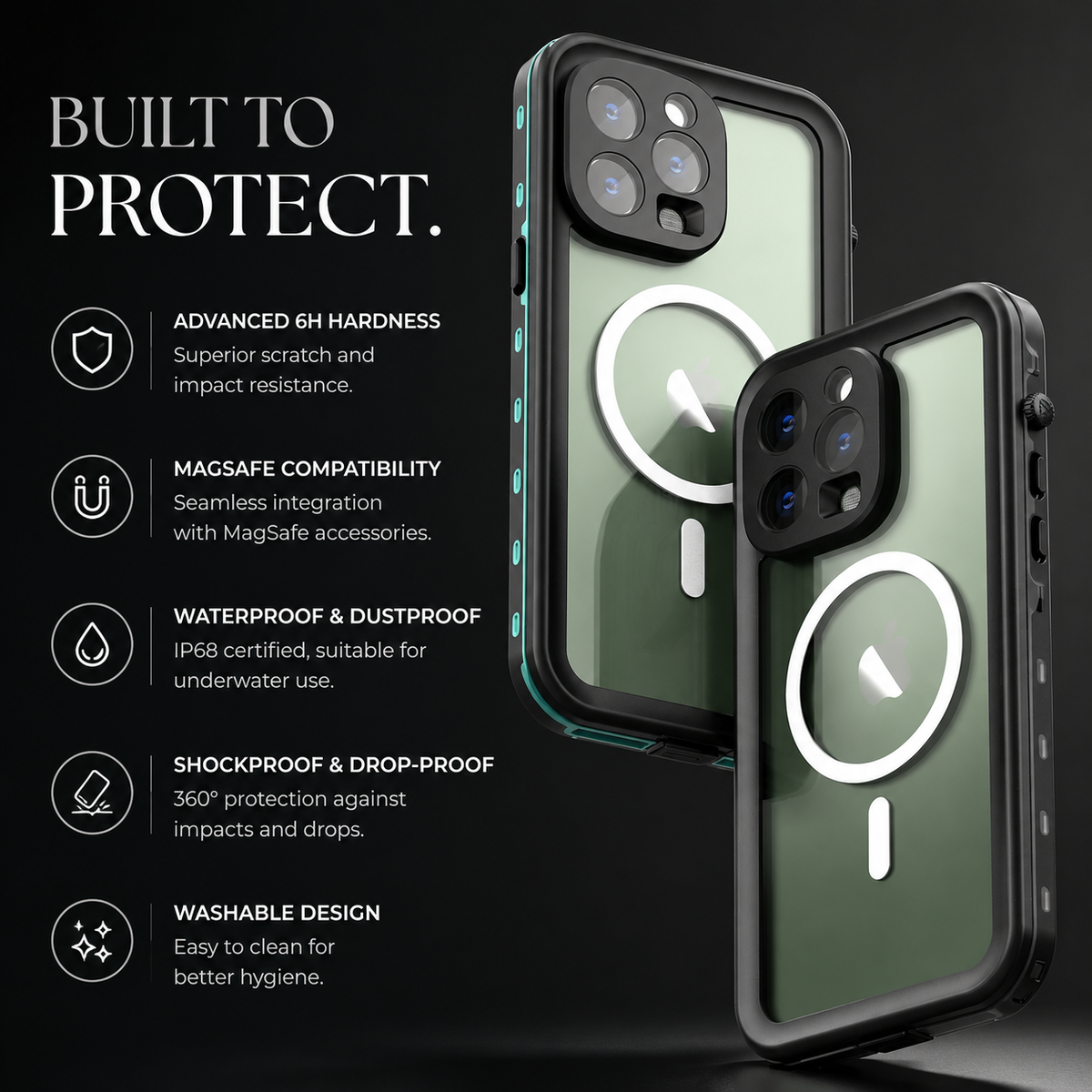 Premium iPhone Case MagSafe Compatible Waterproof IP68 Full Body Cover Sealed Magnetic Shockproof Protective Transparent Camera Lens Guard Design