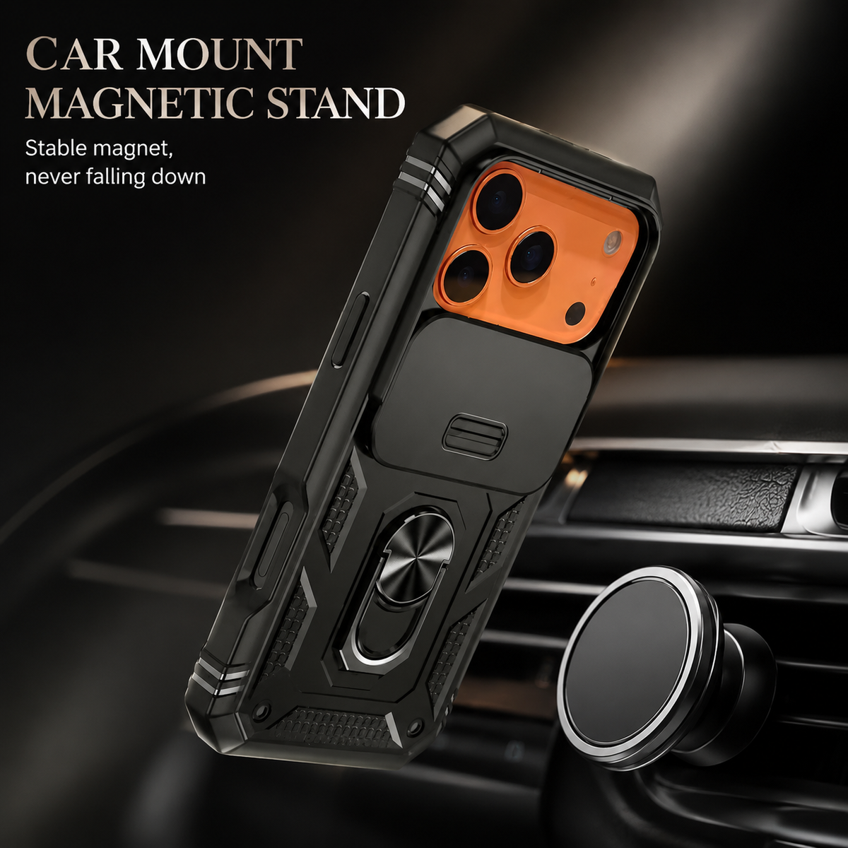 Premium iPhone Case Magnetic 360 Degree Rotating Military Grade Armor Camera Slide Cover Shockproof Silicone Hybrid Full Body Protective Design
