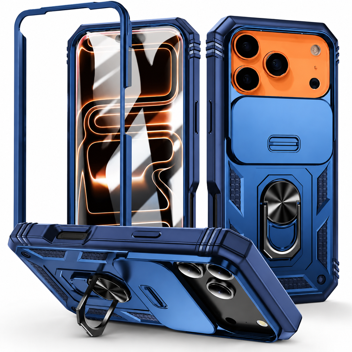 Premium iPhone Case Magnetic 360 Degree Rotating Military Grade Armor Camera Slide Cover Shockproof Silicone Hybrid Full Body Protective Design