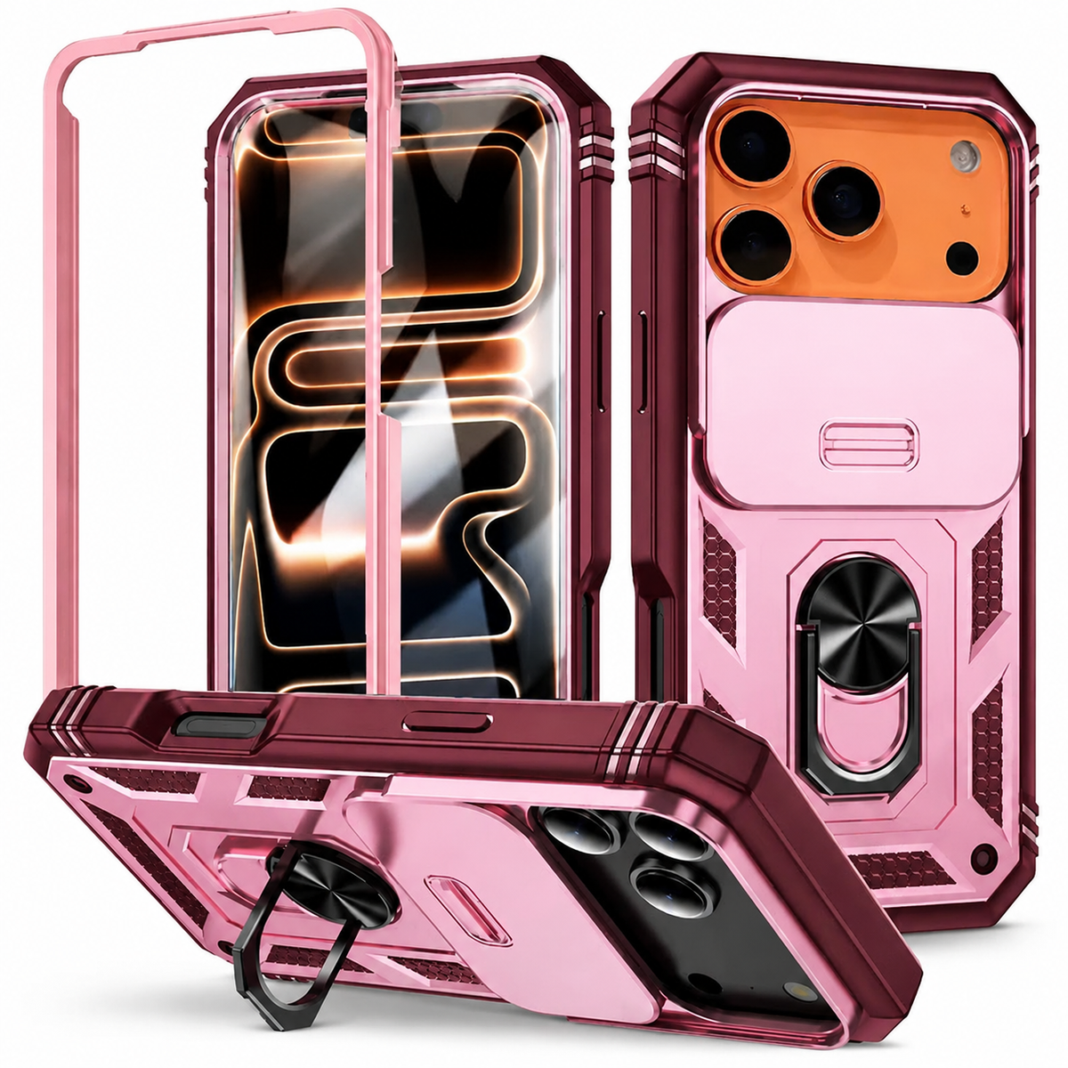 Premium iPhone Case Magnetic 360 Degree Rotating Military Grade Armor Camera Slide Cover Shockproof Silicone Hybrid Full Body Protective Design