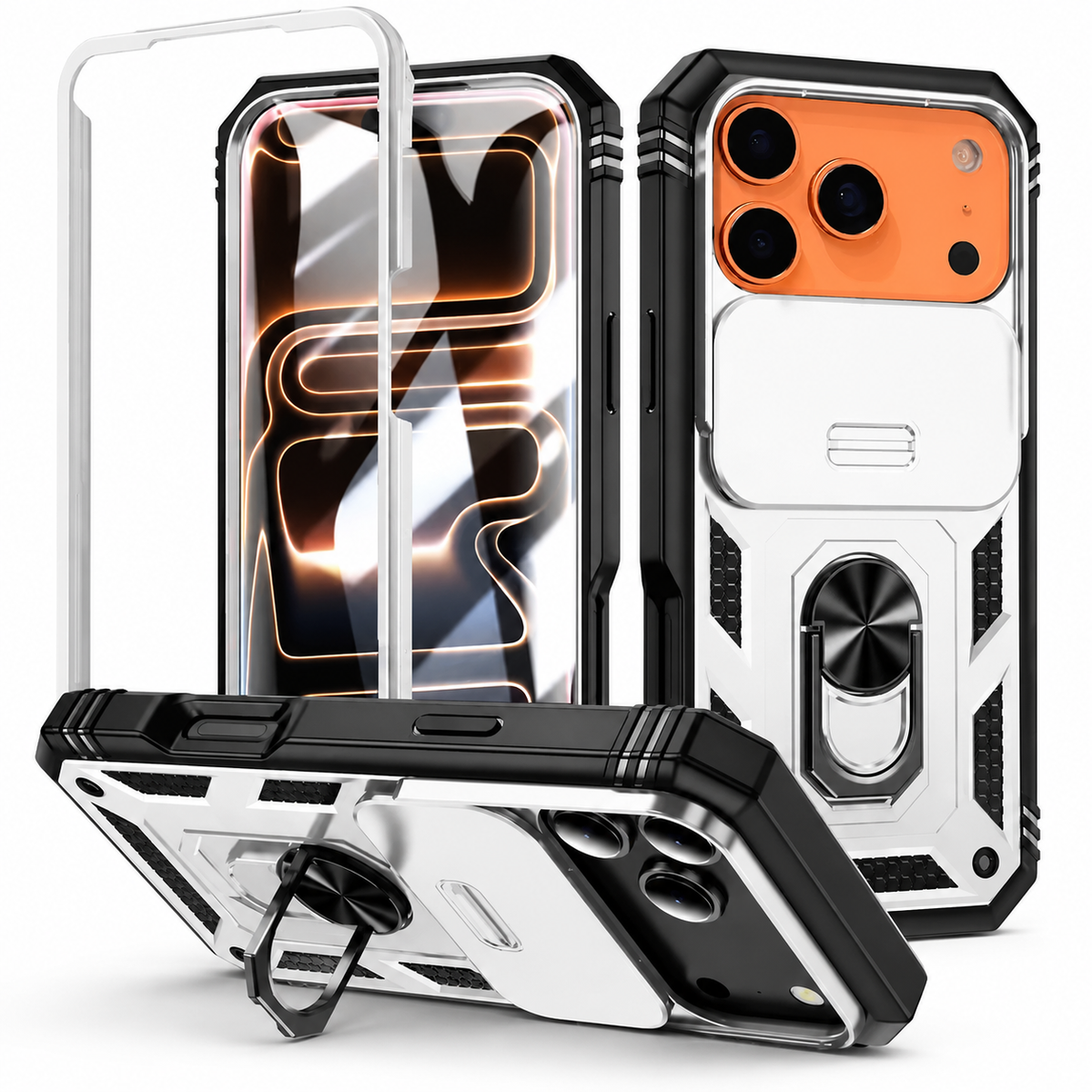 Premium iPhone Case Magnetic 360 Degree Rotating Military Grade Armor Camera Slide Cover Shockproof Silicone Hybrid Full Body Protective Design