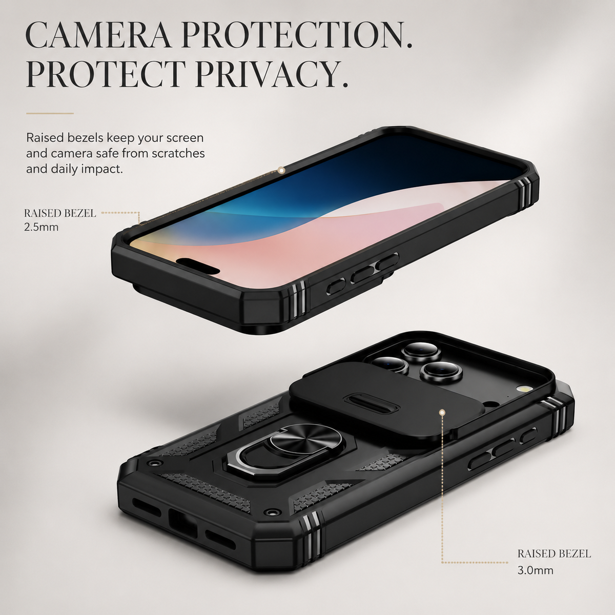 Premium iPhone Case Magnetic 360 Degree Rotating Military Grade Armor Camera Slide Cover Shockproof Silicone Hybrid Full Body Protective Design
