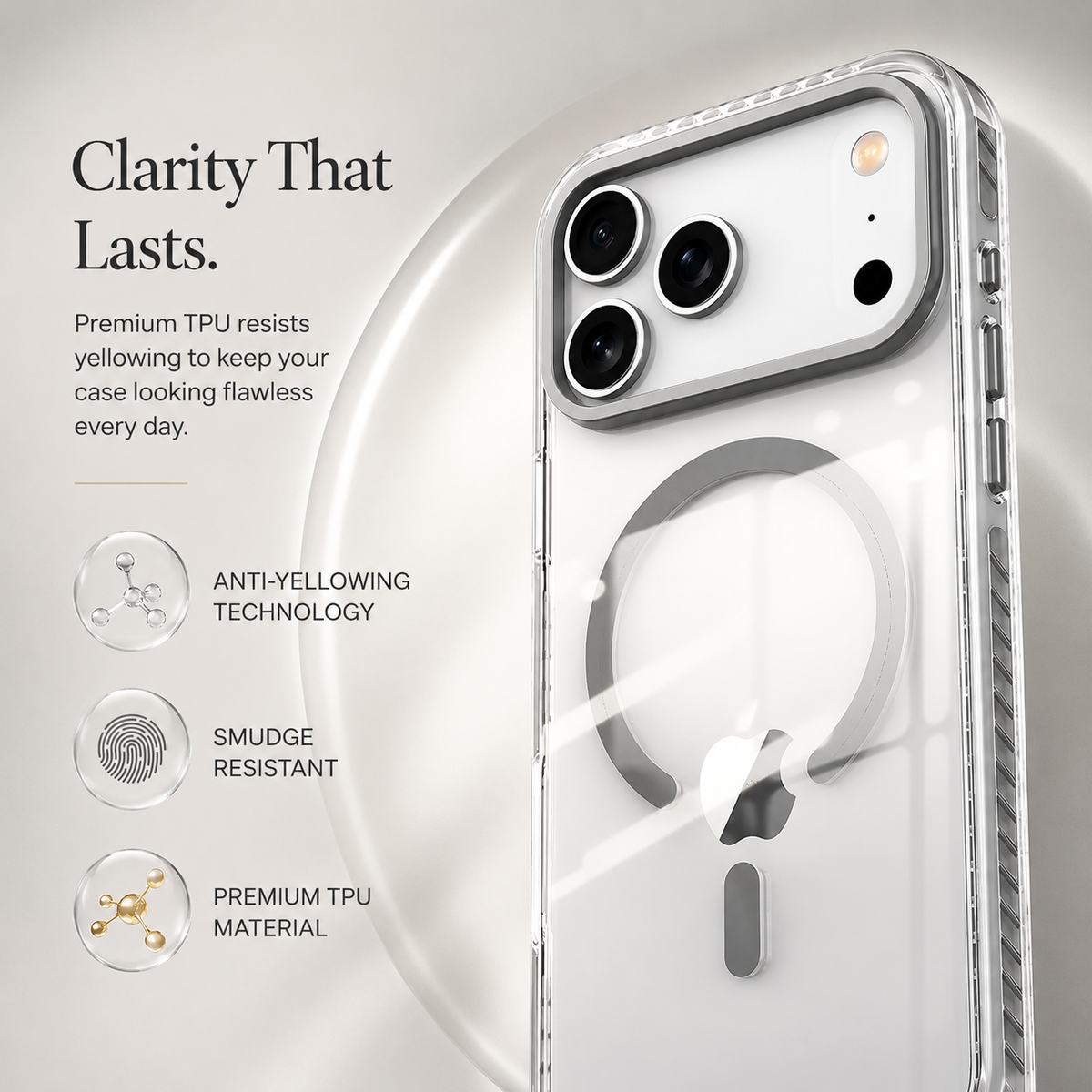 Premium iPhone Case Magnetic Clear Cover MagSafe Compatible Wireless Charging Luxury Striped Border Shock Absorbing Slim TPU Full Coverage Protective Design