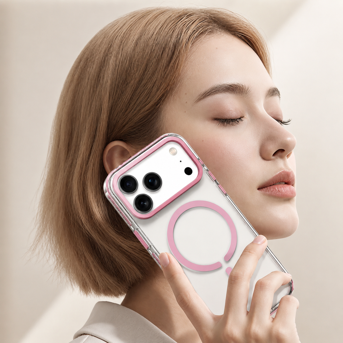 Premium iPhone Case Magnetic Clear Cover MagSafe Compatible Wireless Charging Luxury Striped Border Shock Absorbing Slim TPU Full Coverage Protective Design