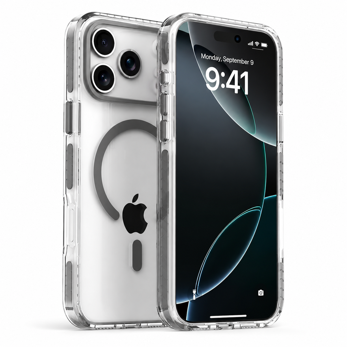 Premium iPhone Case Magnetic Clear Cover MagSafe Compatible Wireless Charging Luxury Striped Border Shock Absorbing Slim TPU Full Coverage Protective Design