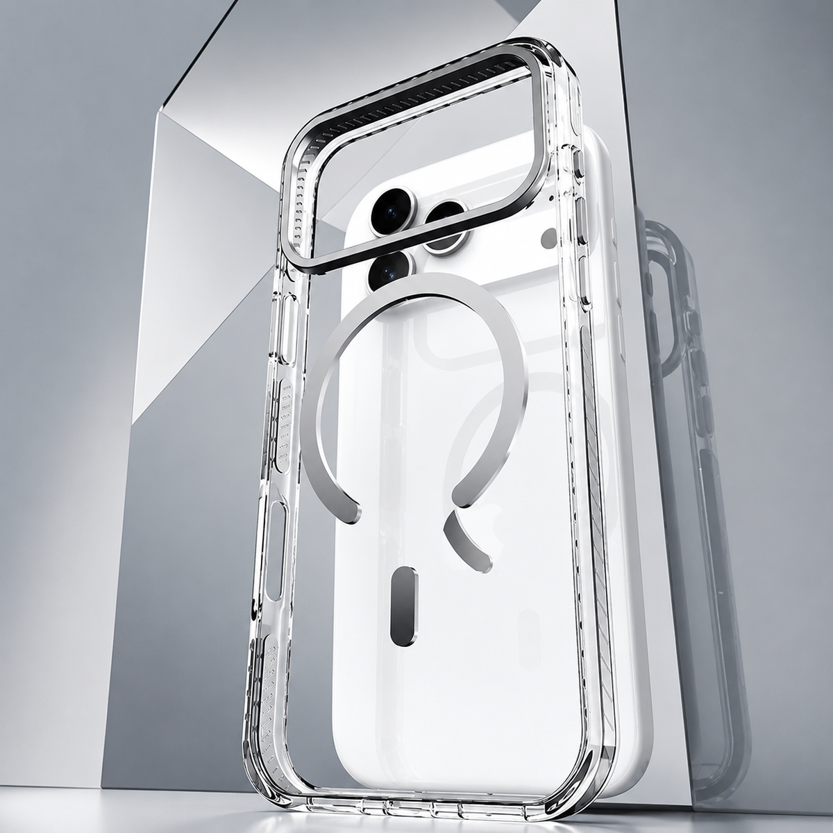 Premium iPhone Case Magnetic Clear Cover MagSafe Compatible Wireless Charging Luxury Striped Border Shock Absorbing Slim TPU Full Coverage Protective Design