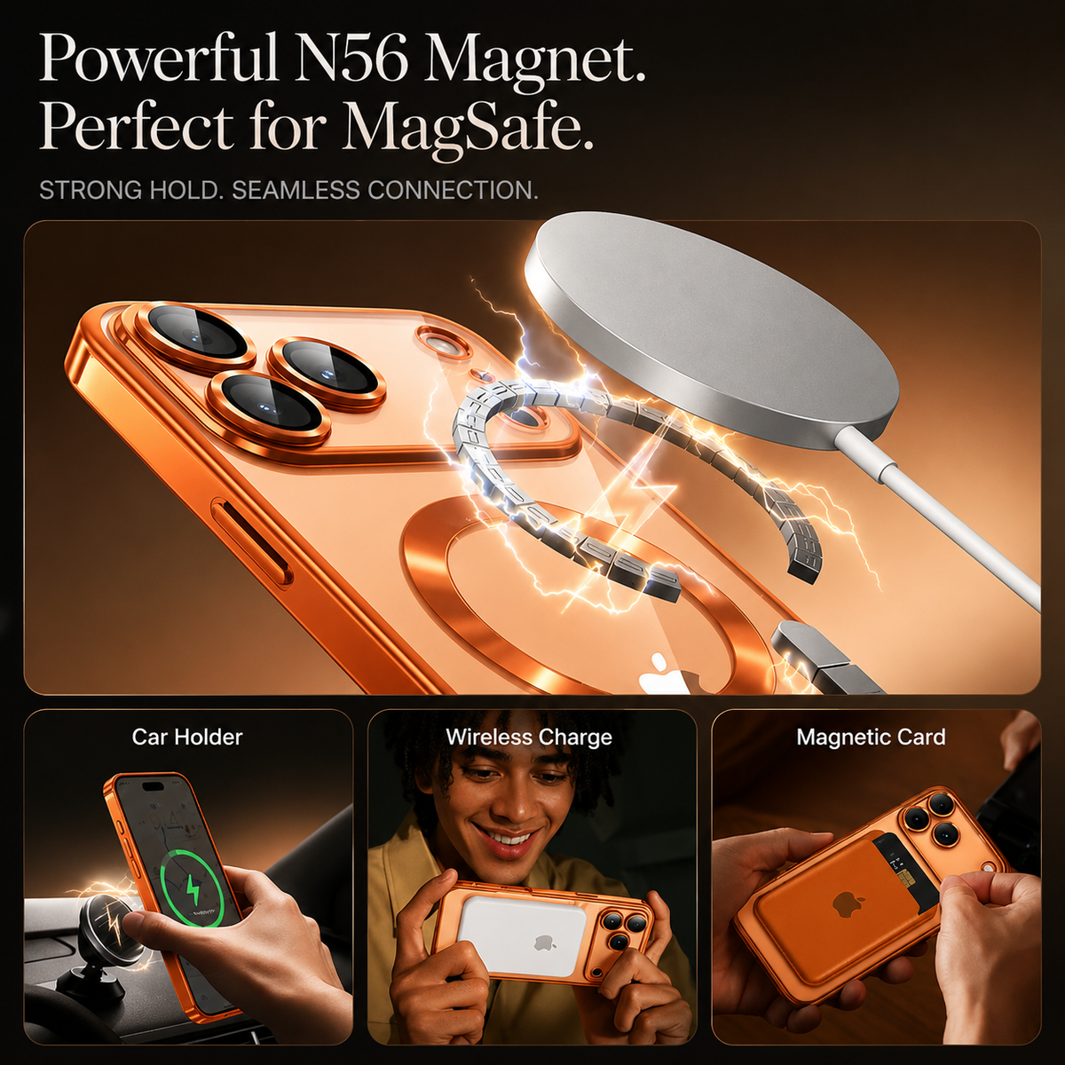 Premium iPhone Case Magnetic Clear Cover MagSafe Compatible Wireless Charging Soft TPU Shock Absorbing Transparent Plating Finish Slim Full Coverage Design