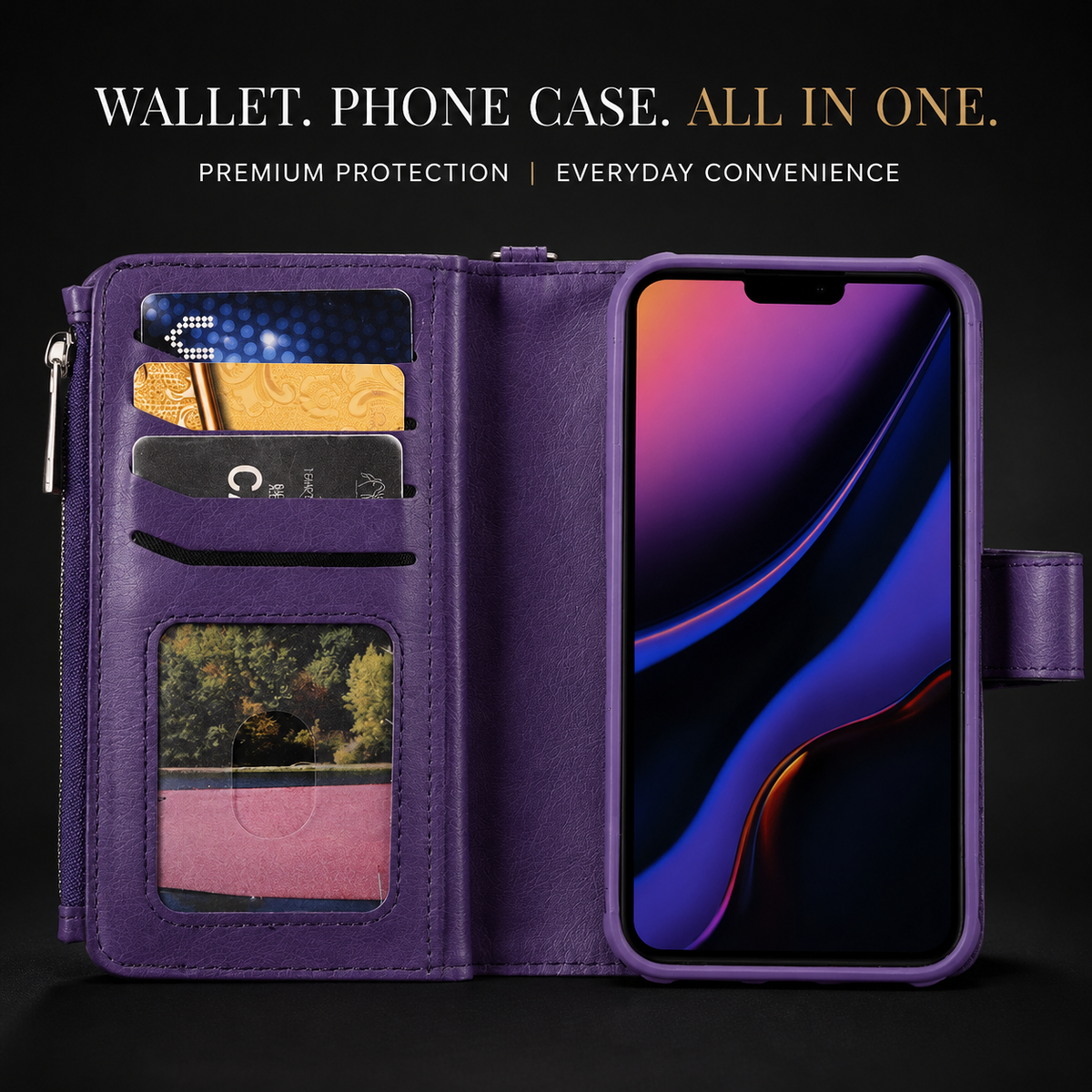 Premium iPhone Case Magnetic Detachable Wallet PU Leather Flip Cover Card Holder Kickstand Shockproof Full Coverage Protective Design