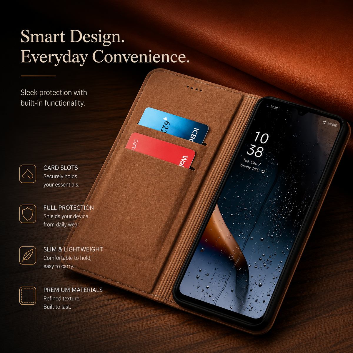 Premium iPhone Case Magnetic Flip Wallet Genuine Leather Cover Kickstand Shockproof Anti Scratch TPU Bumper Full Coverage Slim Protective Design