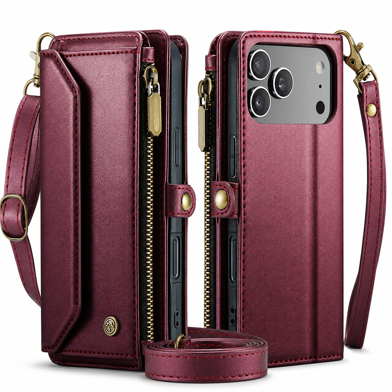 Premium iPhone Case Magnetic Flip Wallet PU Leather Cover RFID Blocking Card Holder Crossbody Strap Shockproof Full Coverage Slim Protective Design