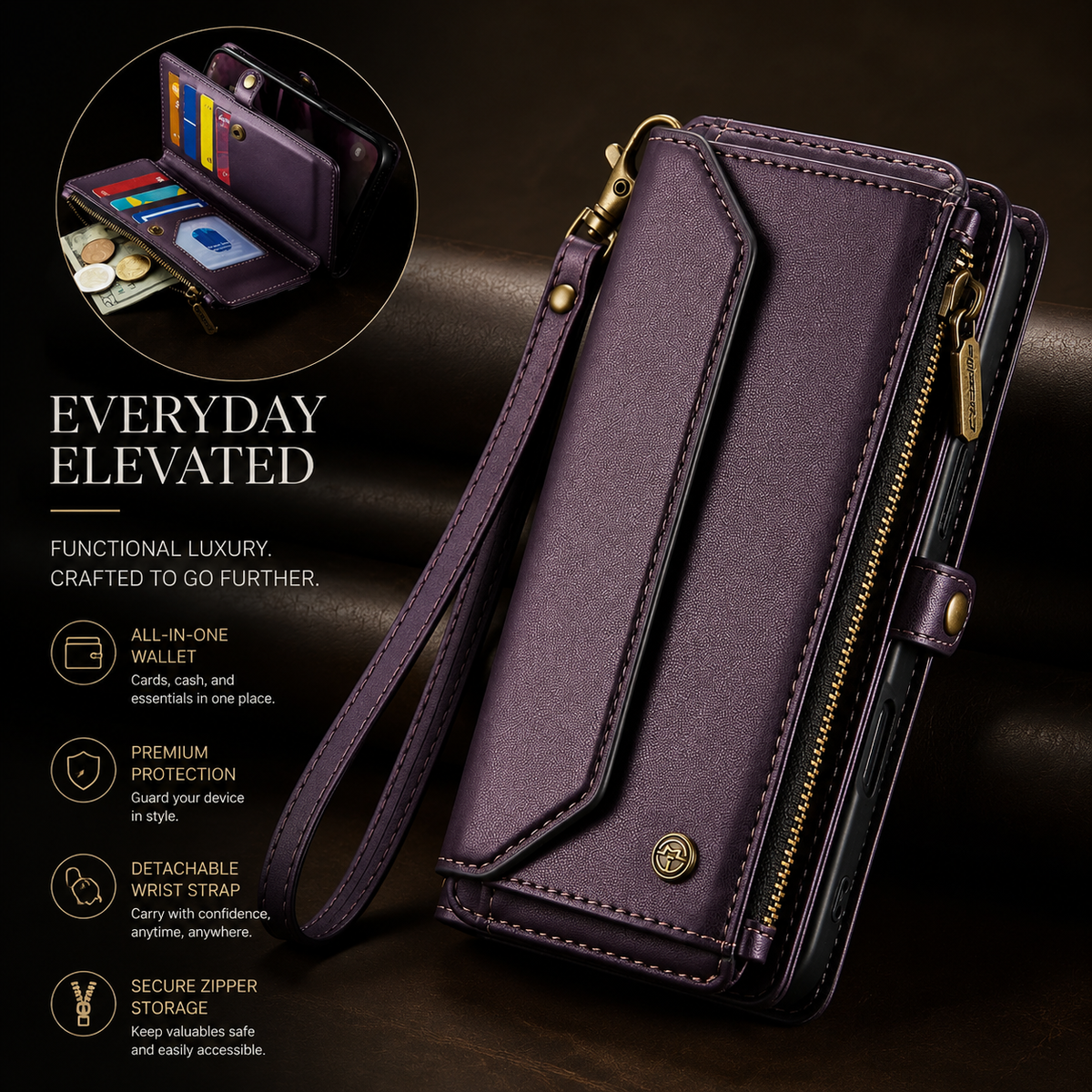 Premium iPhone Case Magnetic Flip Wallet PU Leather Cover RFID Blocking Card Holder Crossbody Strap Shockproof Full Coverage Slim Protective Design