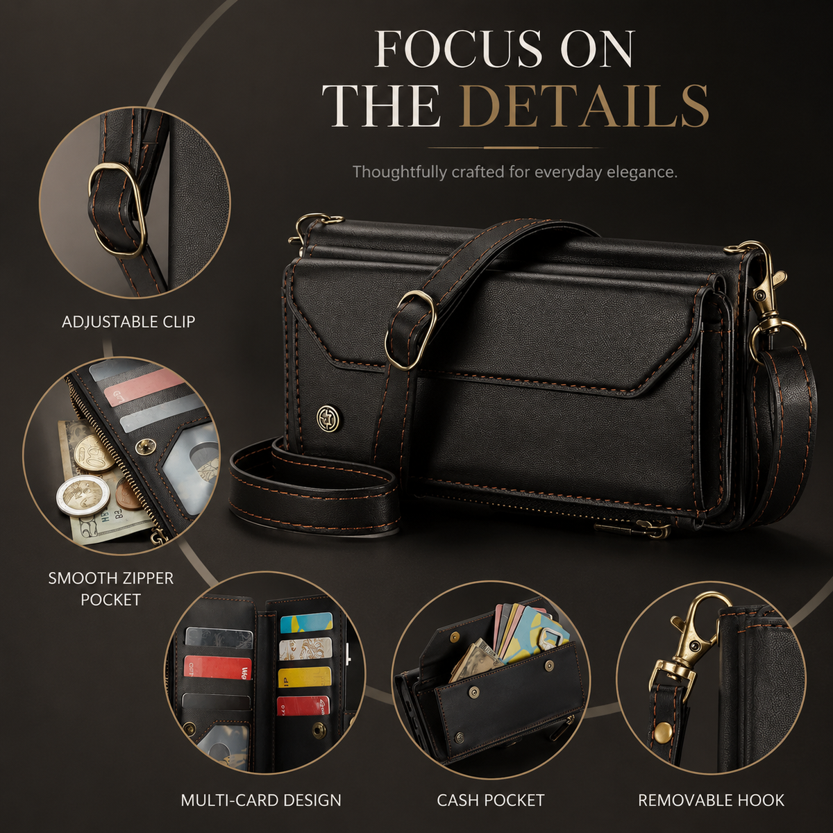 Premium iPhone Case Magnetic Flip Wallet PU Leather Cover RFID Blocking Card Holder Crossbody Strap Shockproof Full Coverage Slim Protective Design
