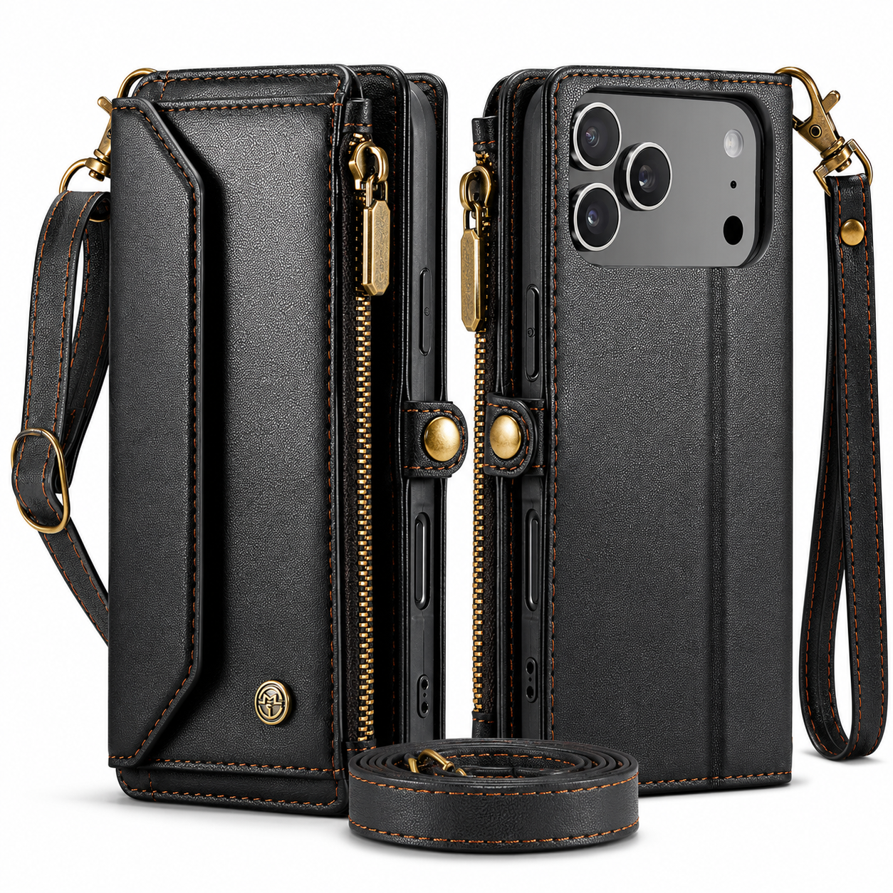 Premium iPhone Case Magnetic Flip Wallet PU Leather Cover RFID Blocking Card Holder Crossbody Strap Shockproof Full Coverage Slim Protective Design