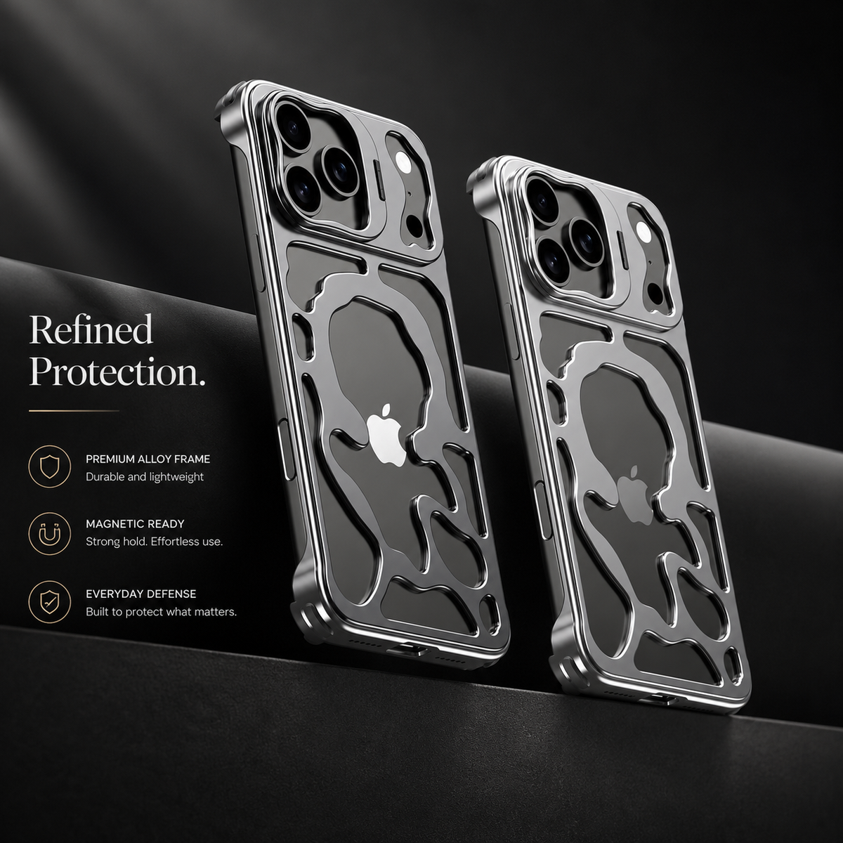 Premium iPhone Case Magnetic Hollow Metal Cover Built In Stand Breathable Heat Dissipation Slim Protective Shockproof Camera Protection Full Coverage