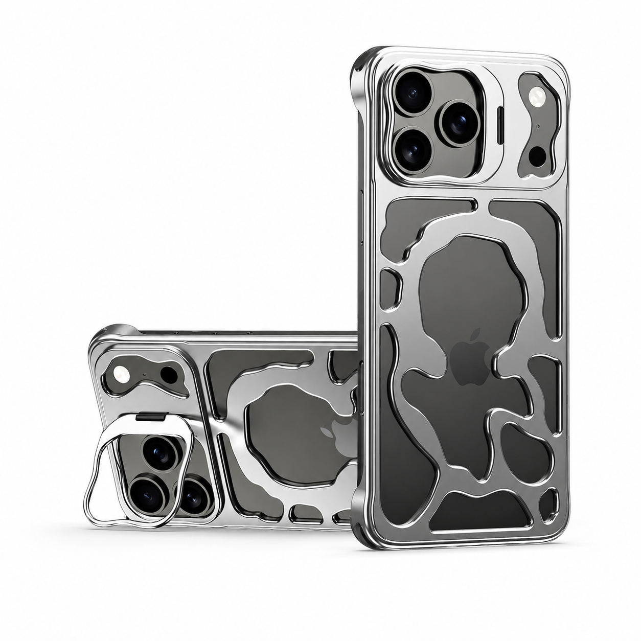 Premium iPhone Case Magnetic Hollow Metal Cover Built In Stand Breathable Heat Dissipation Slim Protective Shockproof Camera Protection Full Coverage