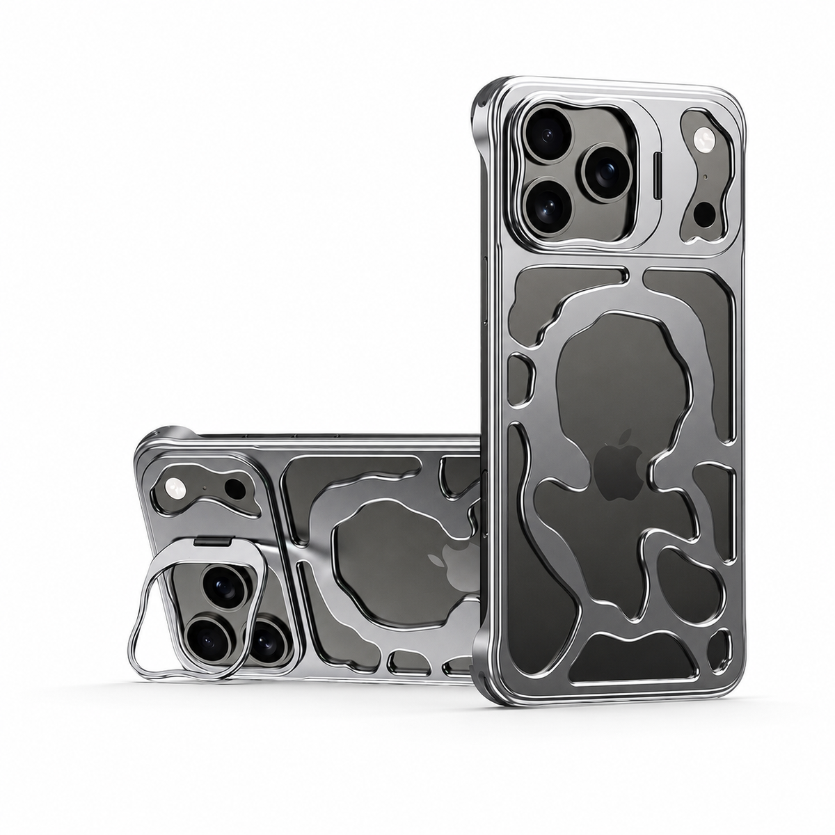 Premium iPhone Case Magnetic Hollow Metal Cover Built In Stand Breathable Heat Dissipation Slim Protective Shockproof Camera Protection Full Coverage