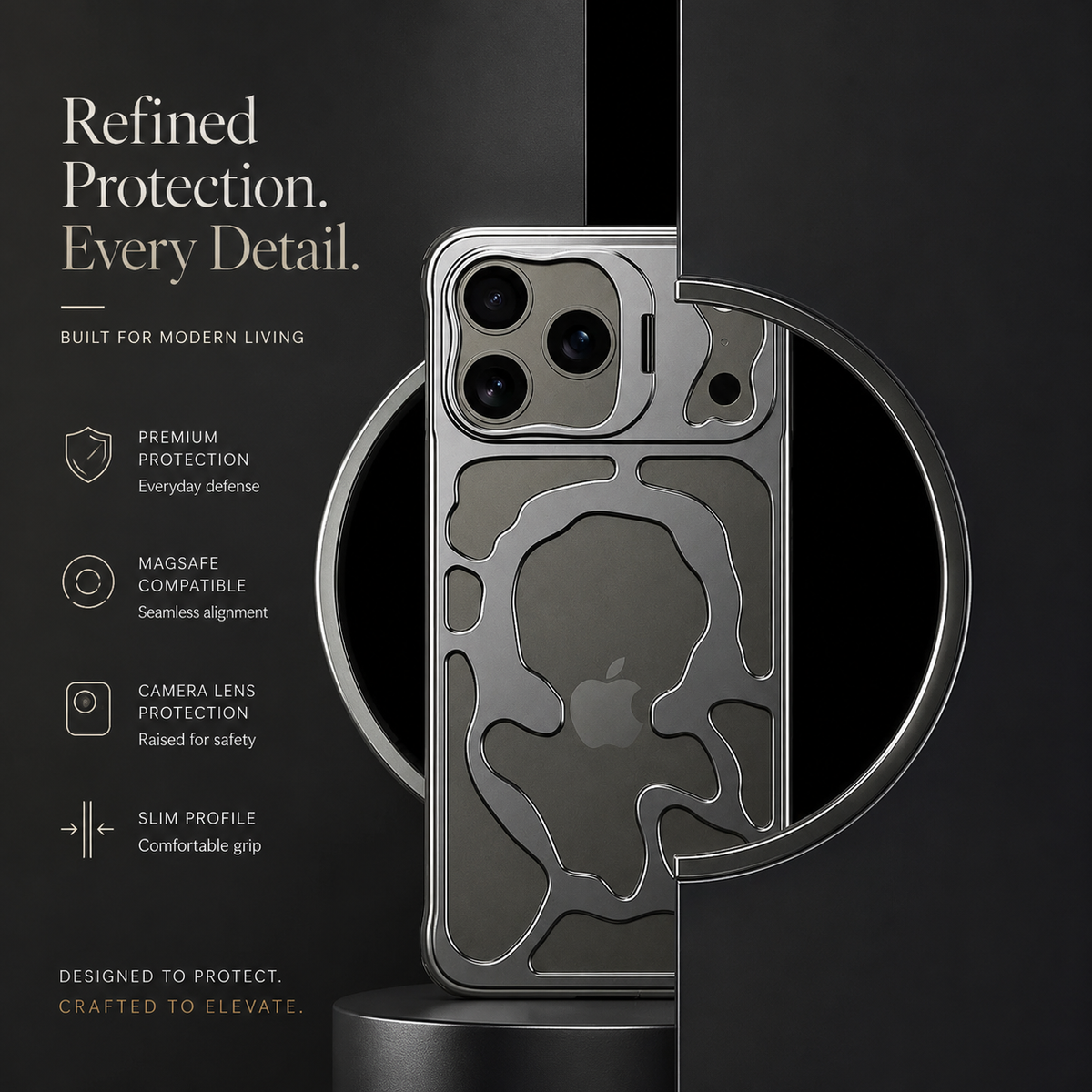 Premium iPhone Case Magnetic Hollow Metal Cover Built In Stand Breathable Heat Dissipation Slim Protective Shockproof Camera Protection Full Coverage