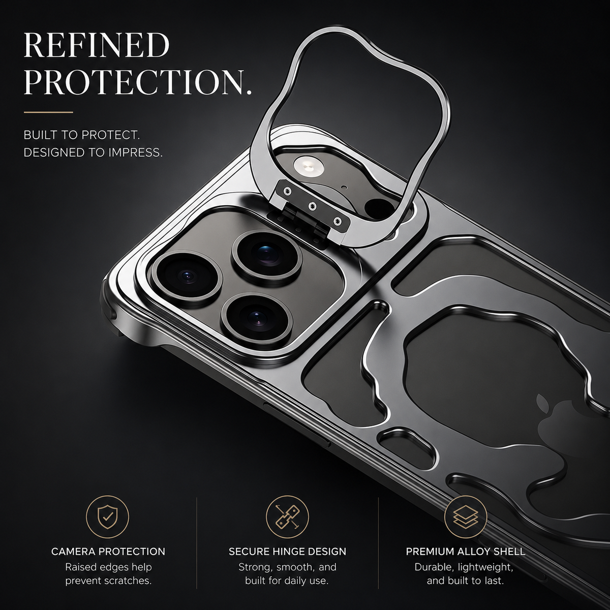 Premium iPhone Case Magnetic Hollow Metal Cover Built In Stand Breathable Heat Dissipation Slim Protective Shockproof Camera Protection Full Coverage