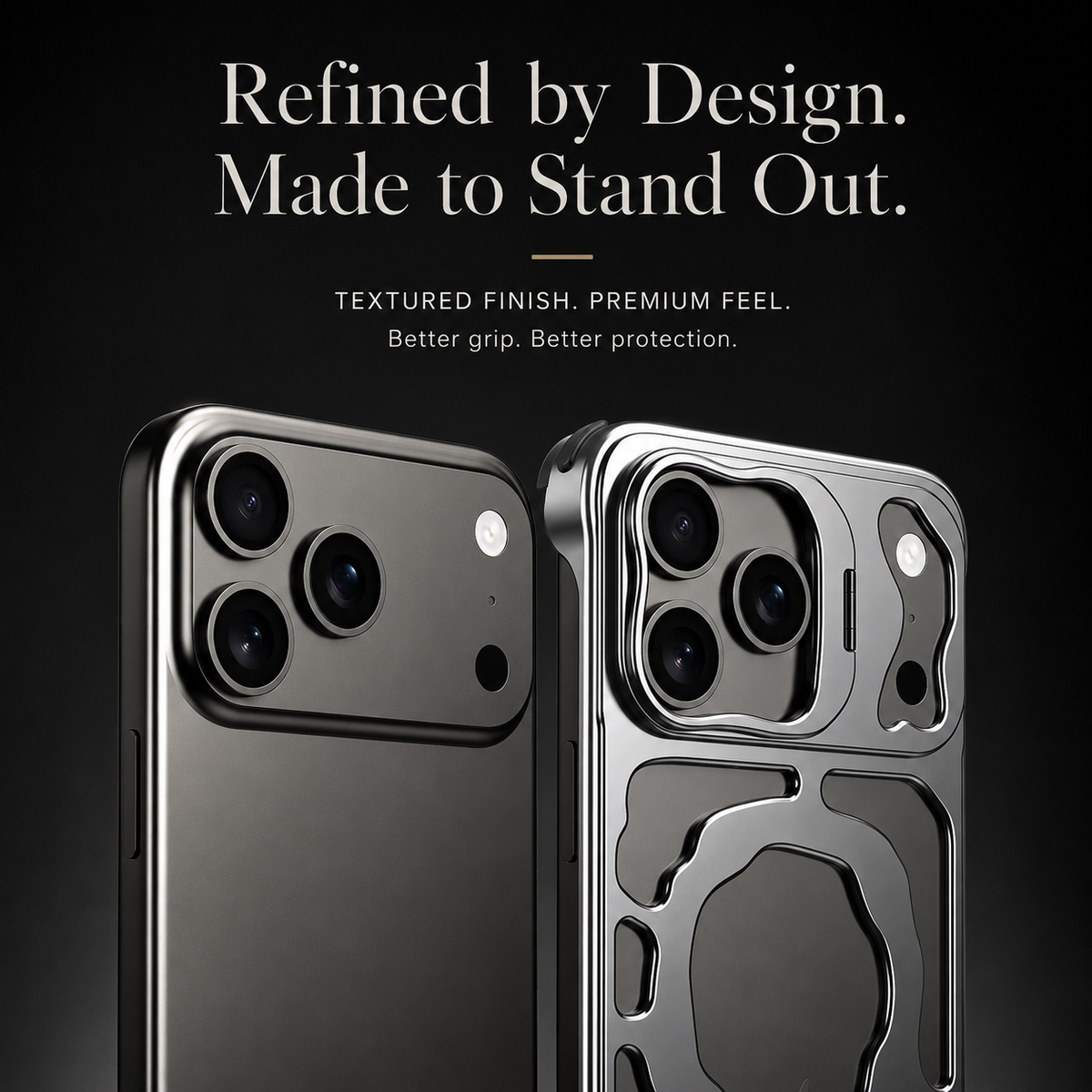 Premium iPhone Case Magnetic Hollow Metal Cover Built In Stand Breathable Heat Dissipation Slim Protective Shockproof Camera Protection Full Coverage