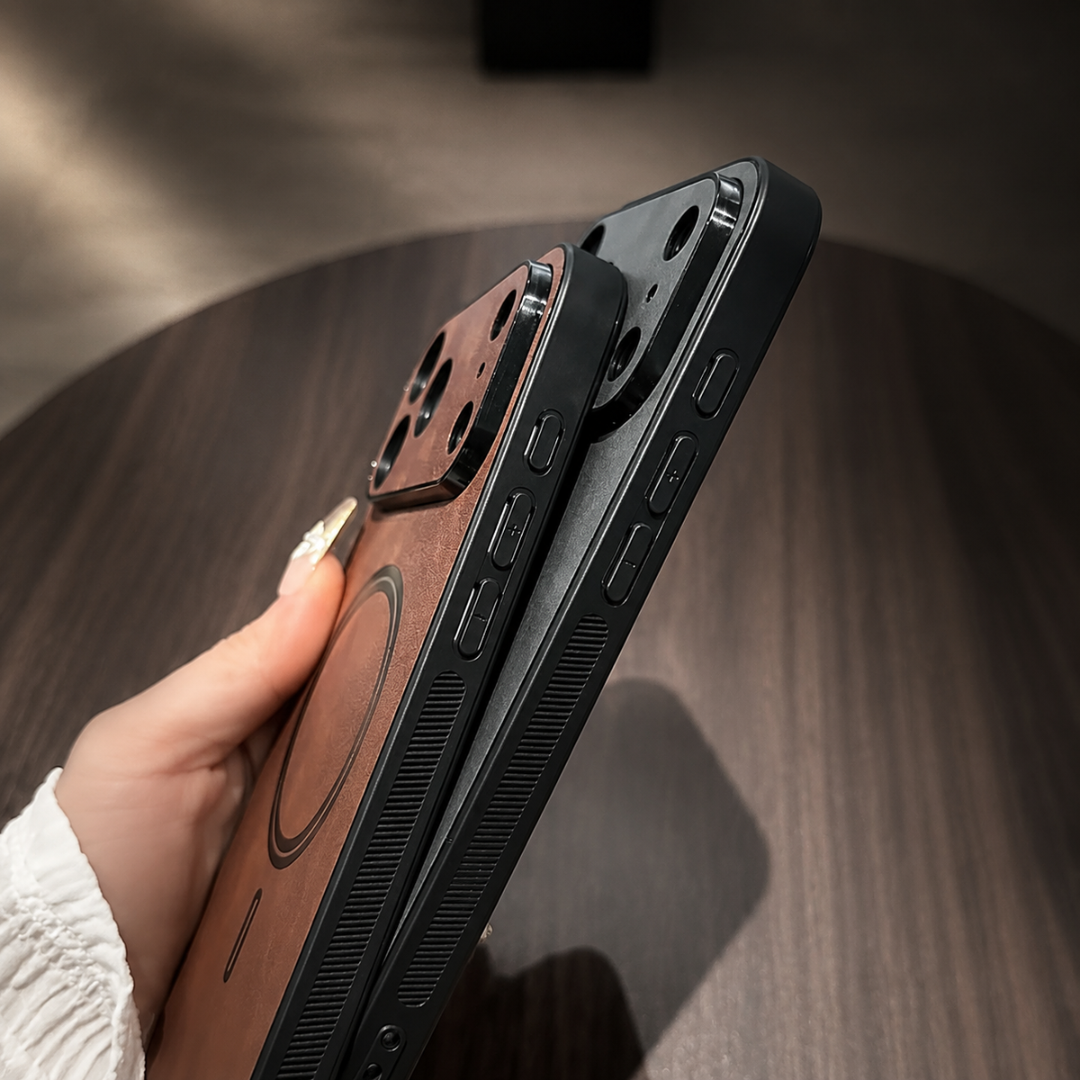 Premium iPhone Case Magnetic Leather Finish MagSafe Compatible Wireless Charging Shockproof PC TPU Slim Full Coverage Anti Scratch Protective Design