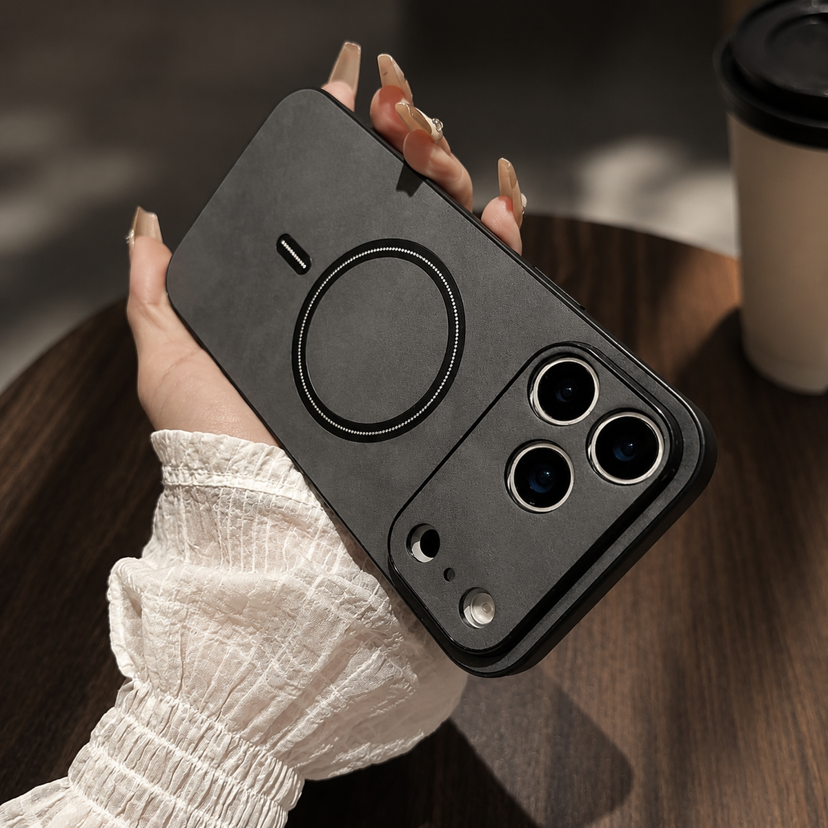 Premium iPhone Case Magnetic Leather Finish MagSafe Compatible Wireless Charging Shockproof PC TPU Slim Full Coverage Anti Scratch Protective Design