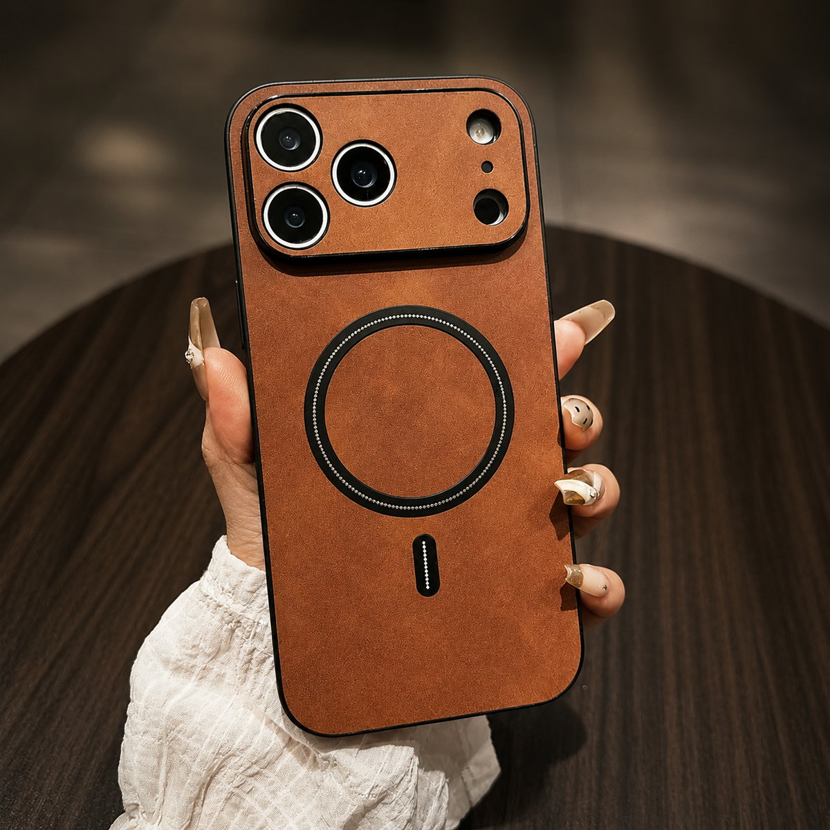 Premium iPhone Case Magnetic Leather Finish MagSafe Compatible Wireless Charging Shockproof PC TPU Slim Full Coverage Anti Scratch Protective Design