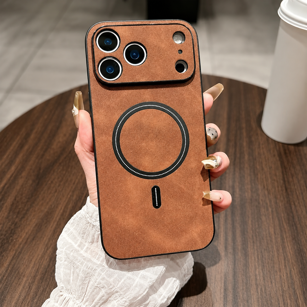 Premium iPhone Case Magnetic Leather Finish MagSafe Compatible Wireless Charging Shockproof PC TPU Slim Full Coverage Anti Scratch Protective Design