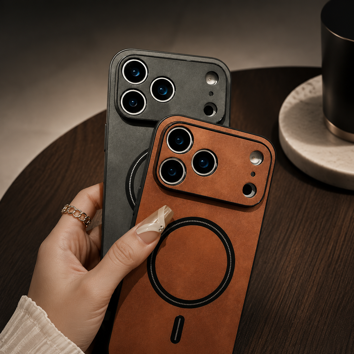Premium iPhone Case Magnetic Leather Finish MagSafe Compatible Wireless Charging Shockproof PC TPU Slim Full Coverage Anti Scratch Protective Design