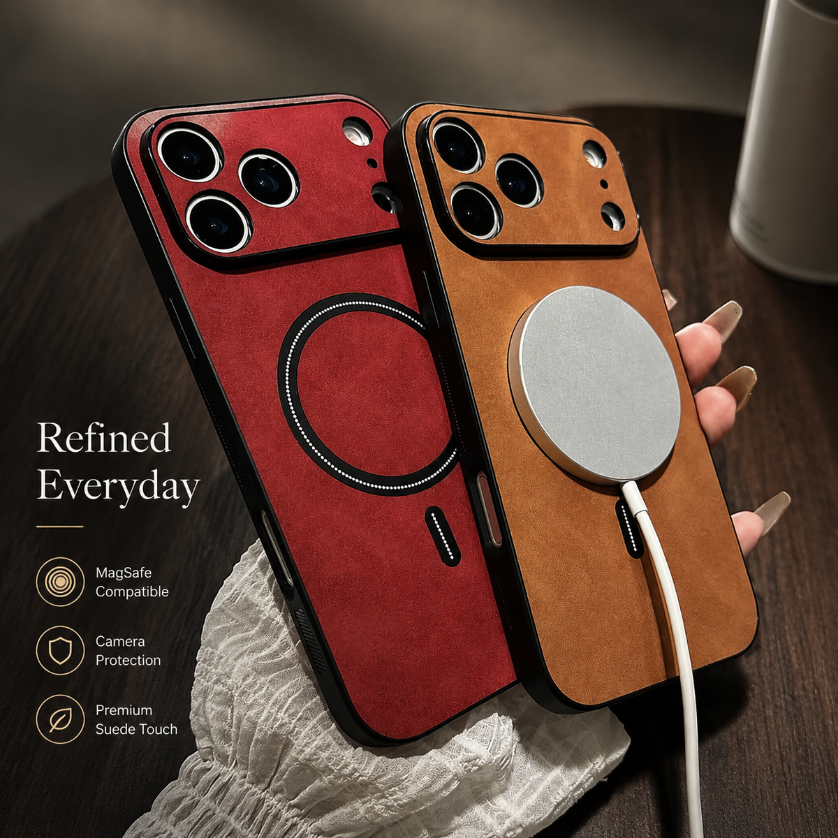 Premium iPhone Case Magnetic Leather Finish MagSafe Compatible Wireless Charging Shockproof PC TPU Slim Full Coverage Anti Scratch Protective Design