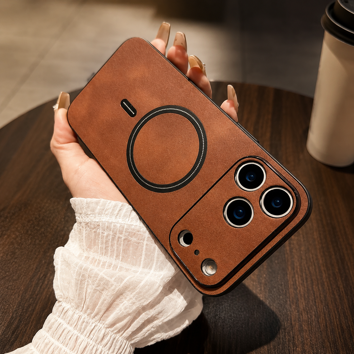 Premium iPhone Case Magnetic Leather Finish MagSafe Compatible Wireless Charging Shockproof PC TPU Slim Full Coverage Anti Scratch Protective Design