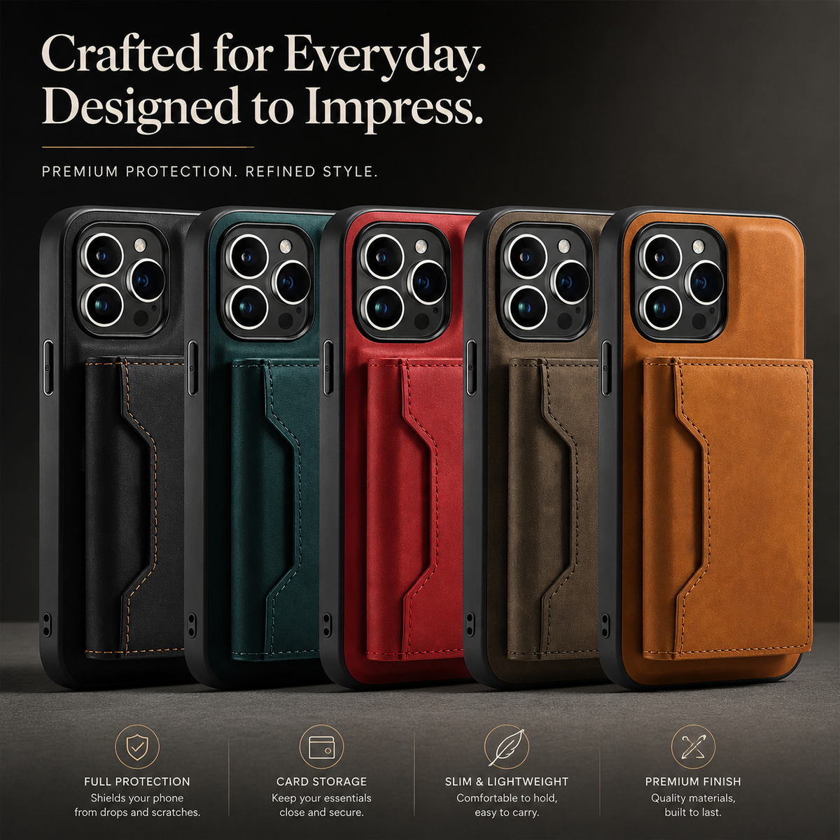 Premium iPhone Case Magnetic Leather Wallet Cover Card Holder Kickstand Money Slot Shockproof Protective Cover Anti Scratch Slim Half Wrapped