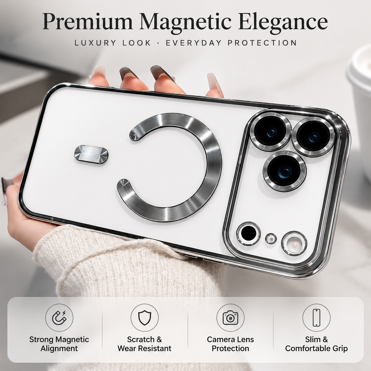 Premium iPhone Case Magnetic Plating MagSafe Compatible Clear Back Bumper Shockproof PC TPU Anti Scratch Anti Fingerprint Slim Full Coverage Protective Design