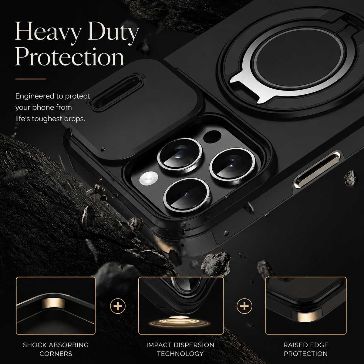 Premium iPhone Case Magnetic Rugged Armor Hard PC Cover Bracket Kickstand Shockproof Protective Anti Fingerprint Anti Scratch Full Coverage Design