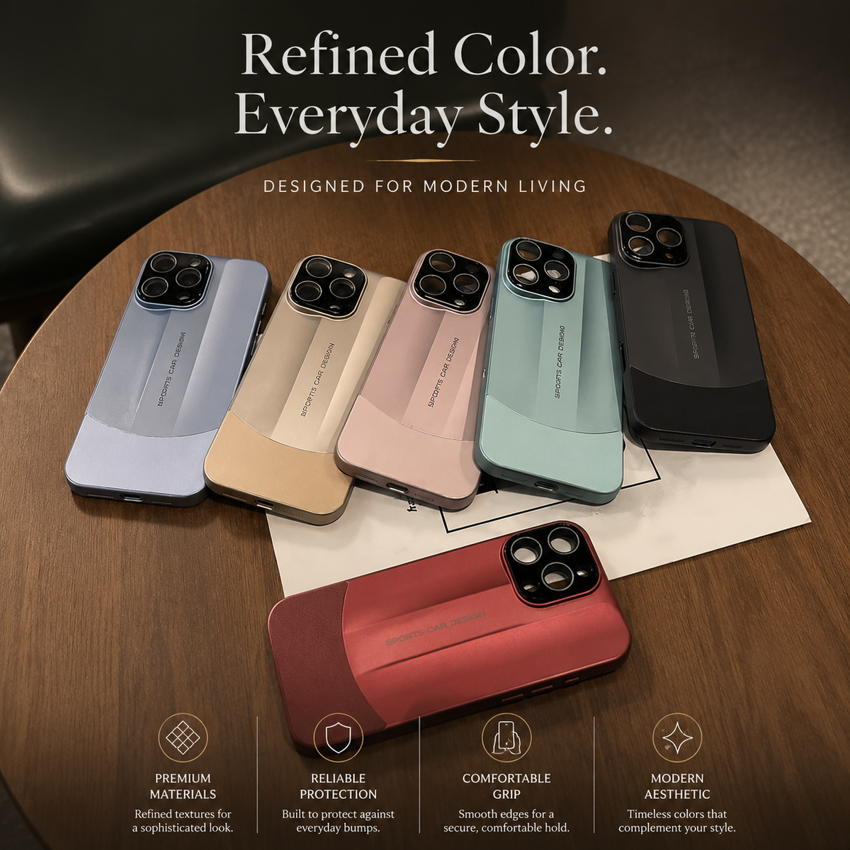 Premium iPhone Case Matte Leather Finish Hard Shell Slim Protective Cover Lens Protection Anti Scratch Half Wrapped Full Coverage Design