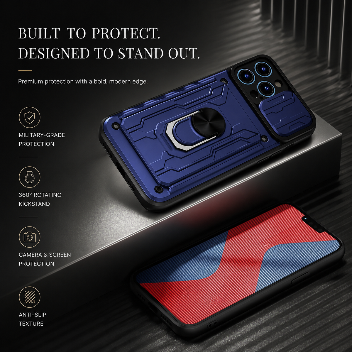 Premium iPhone Case Rugged Armor Cover Shockproof Dual Layer Card Holder 360 Ring Stand Magnetic Mount Full Edge Protection Protective Cover